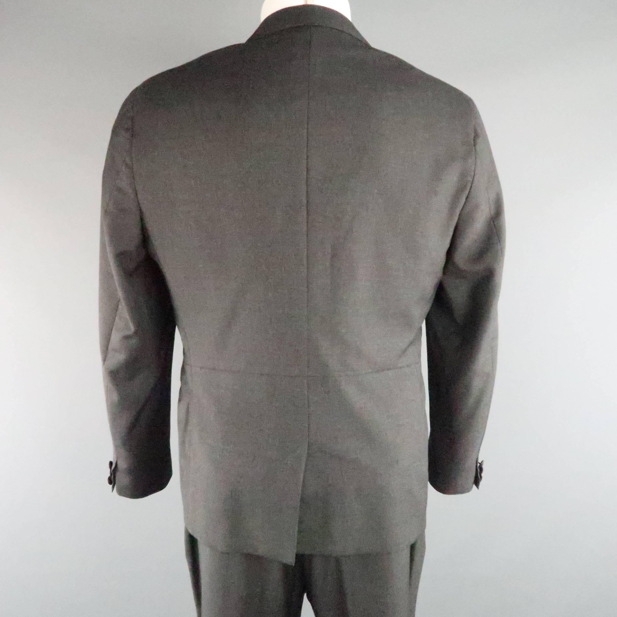 Men's LANVIN 40 Short Charcoal Wool Black Satin Trim Peak Lapel Suit 1