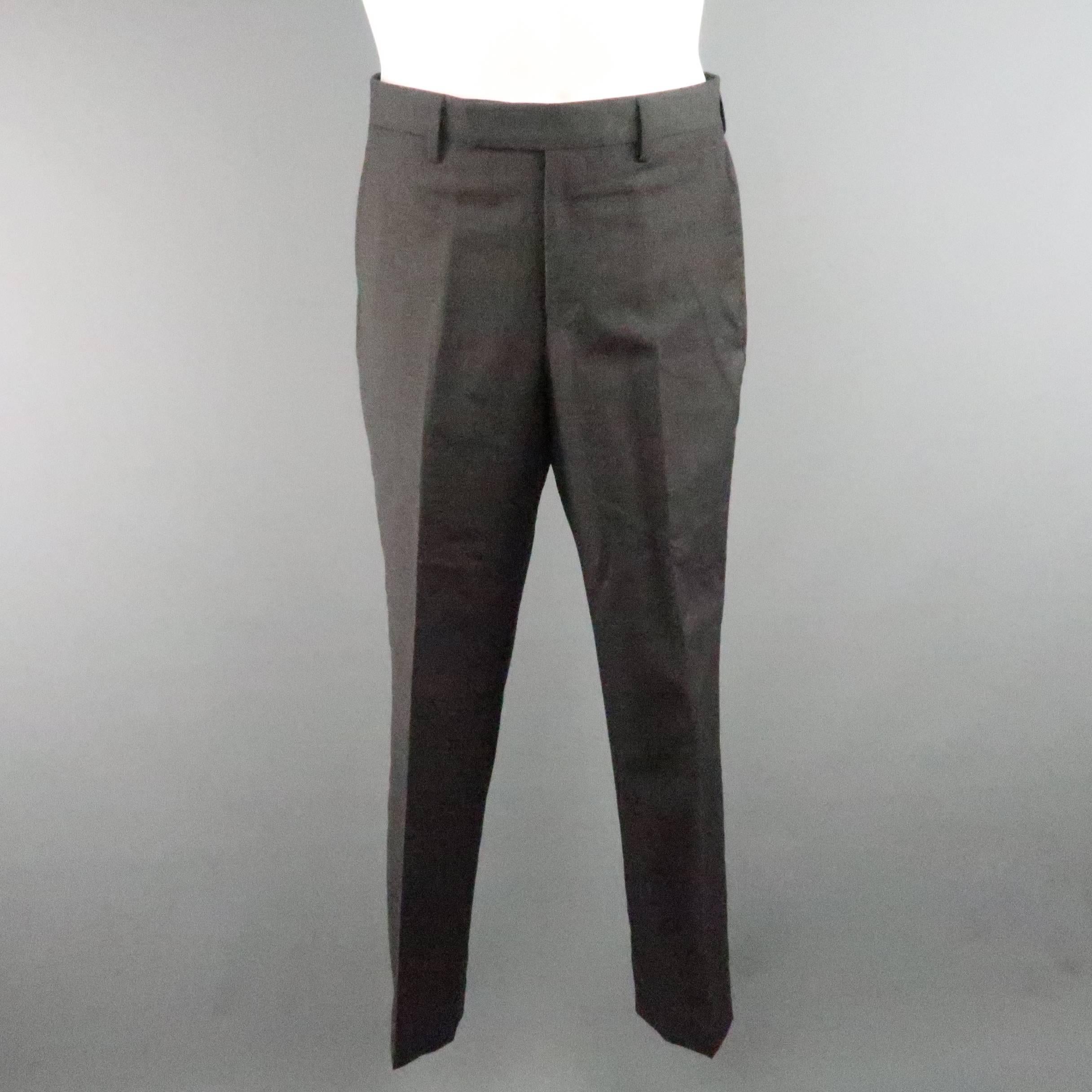 Men's LANVIN 40 Short Charcoal Wool Black Satin Trim Peak Lapel Suit 2