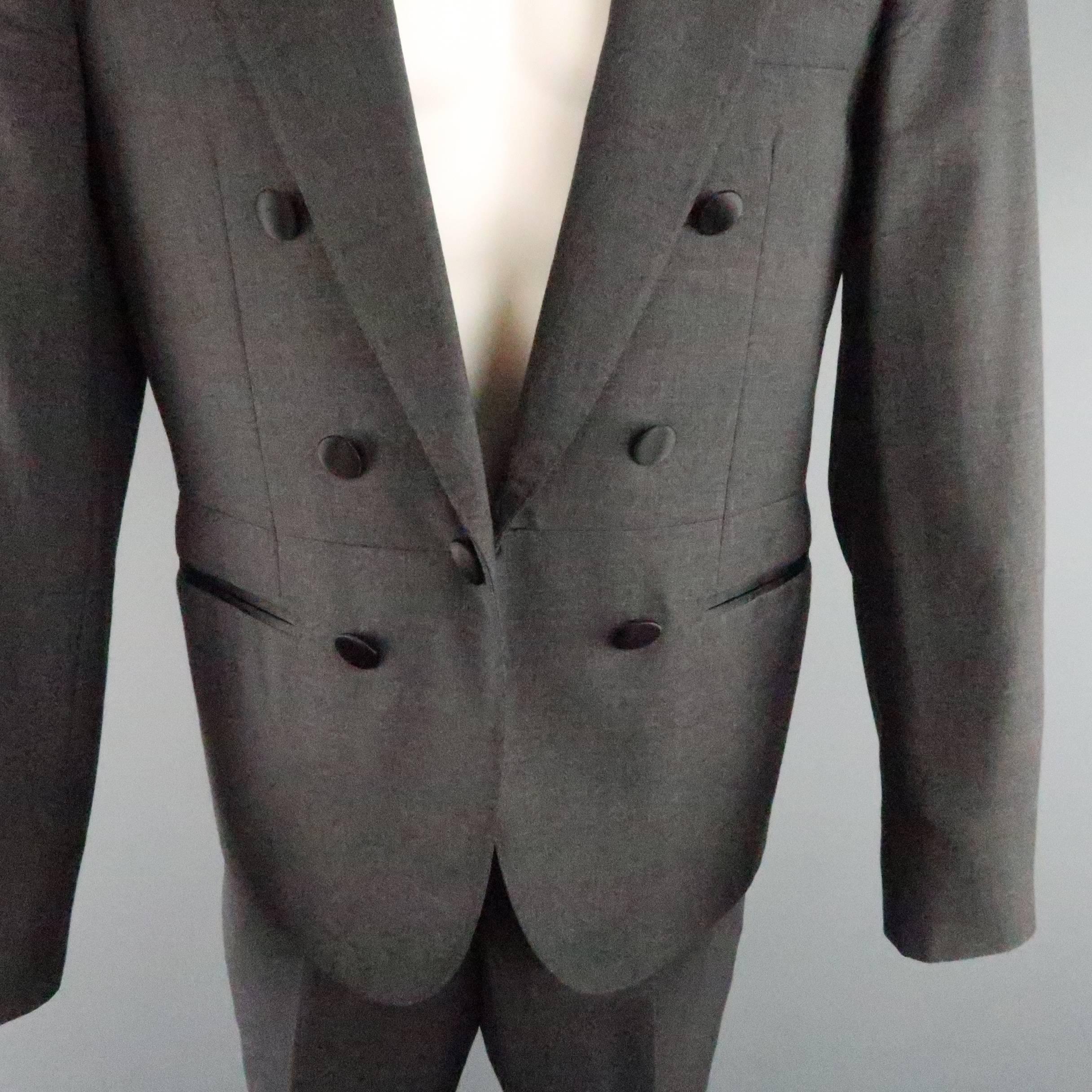 grey suit with black satin collar