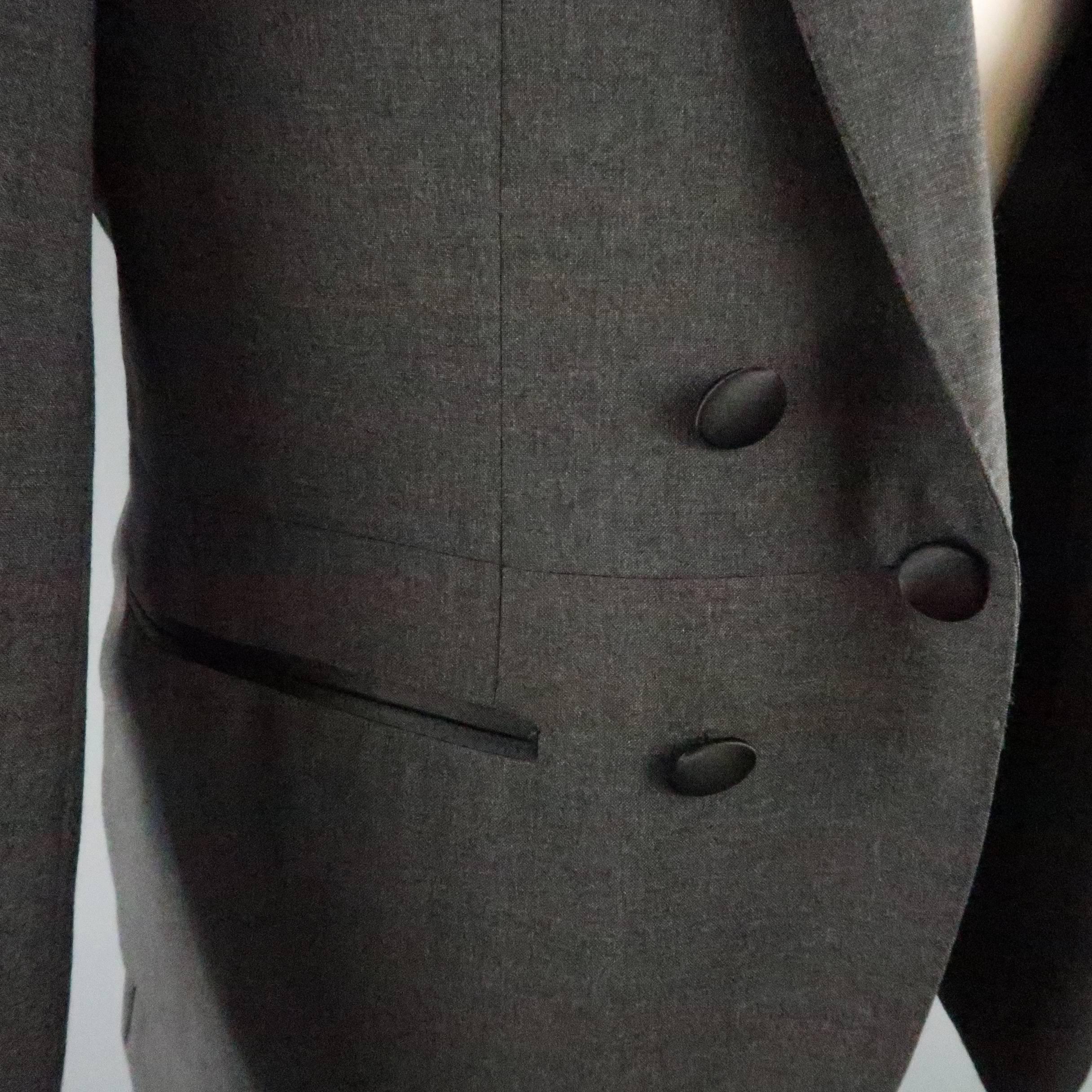 gray suit black trim