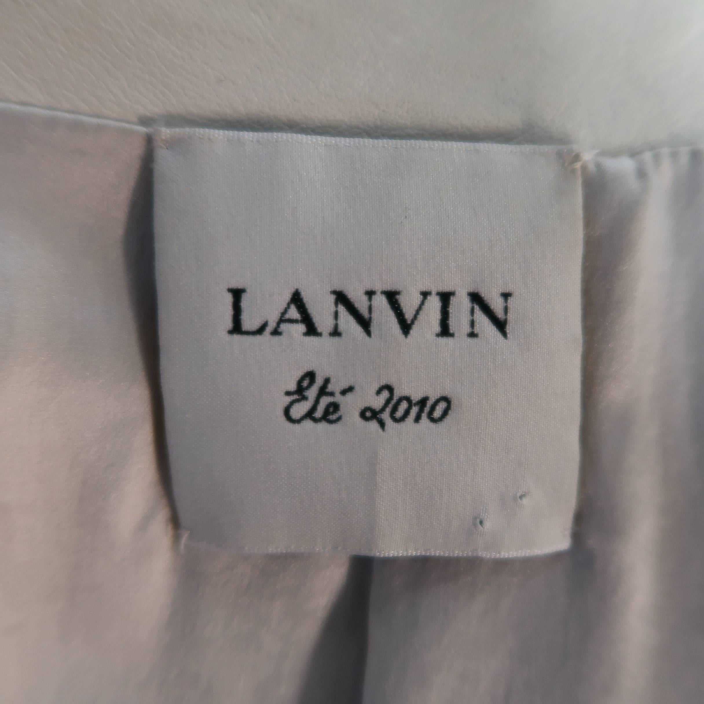 LANVIN Size 4 Off White Leather Collarless Ruffle Zip Jacket 2