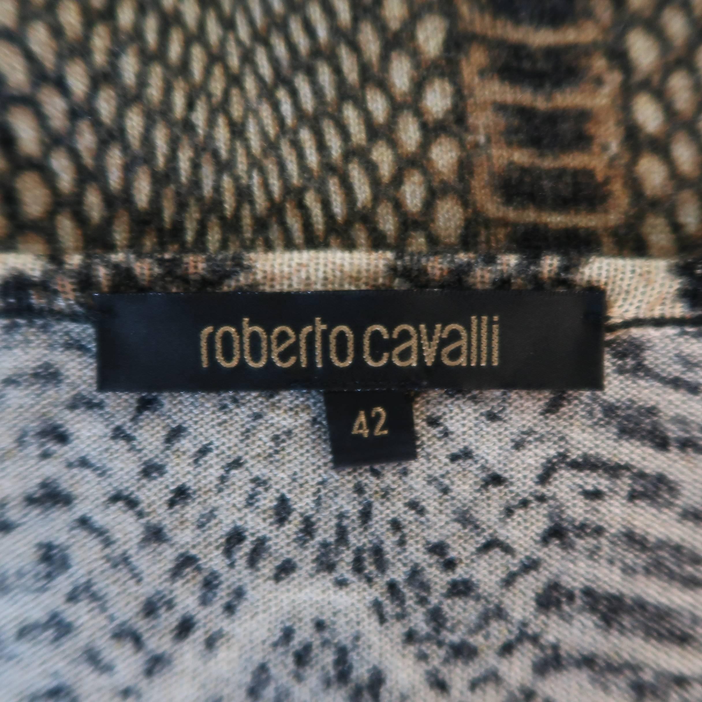 ROBERTO CAVALLI Size 8 Brown Python Print Cashmere Blend V Neck Cardigan Set 5