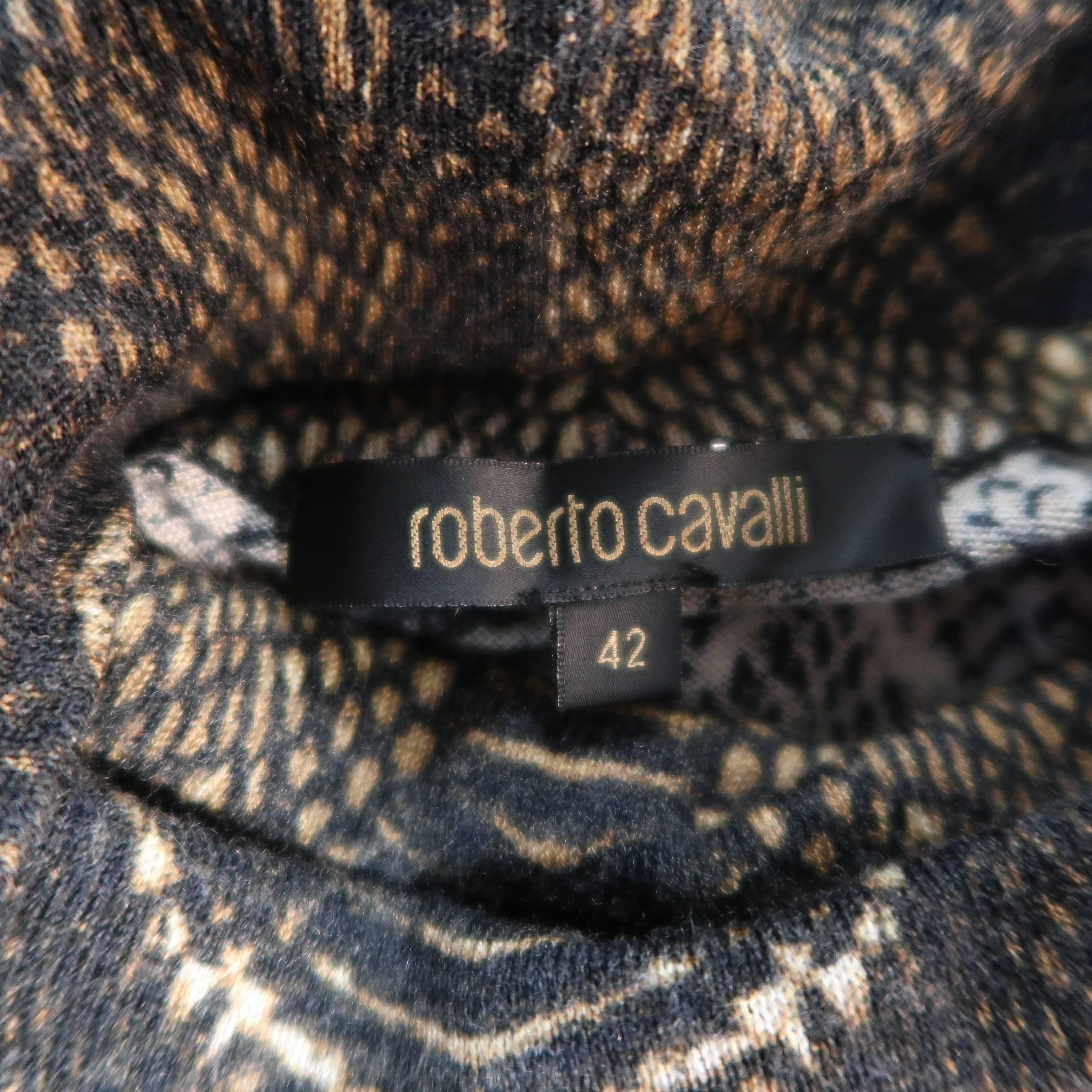 ROBERTO CAVALLI Size 8 Brown Python Print Cashmere Blend V Neck Cardigan Set 6