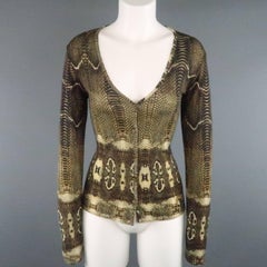 ROBERTO CAVALLI Size 8 Brown Python Print Cashmere Blend V Neck Cardigan Set