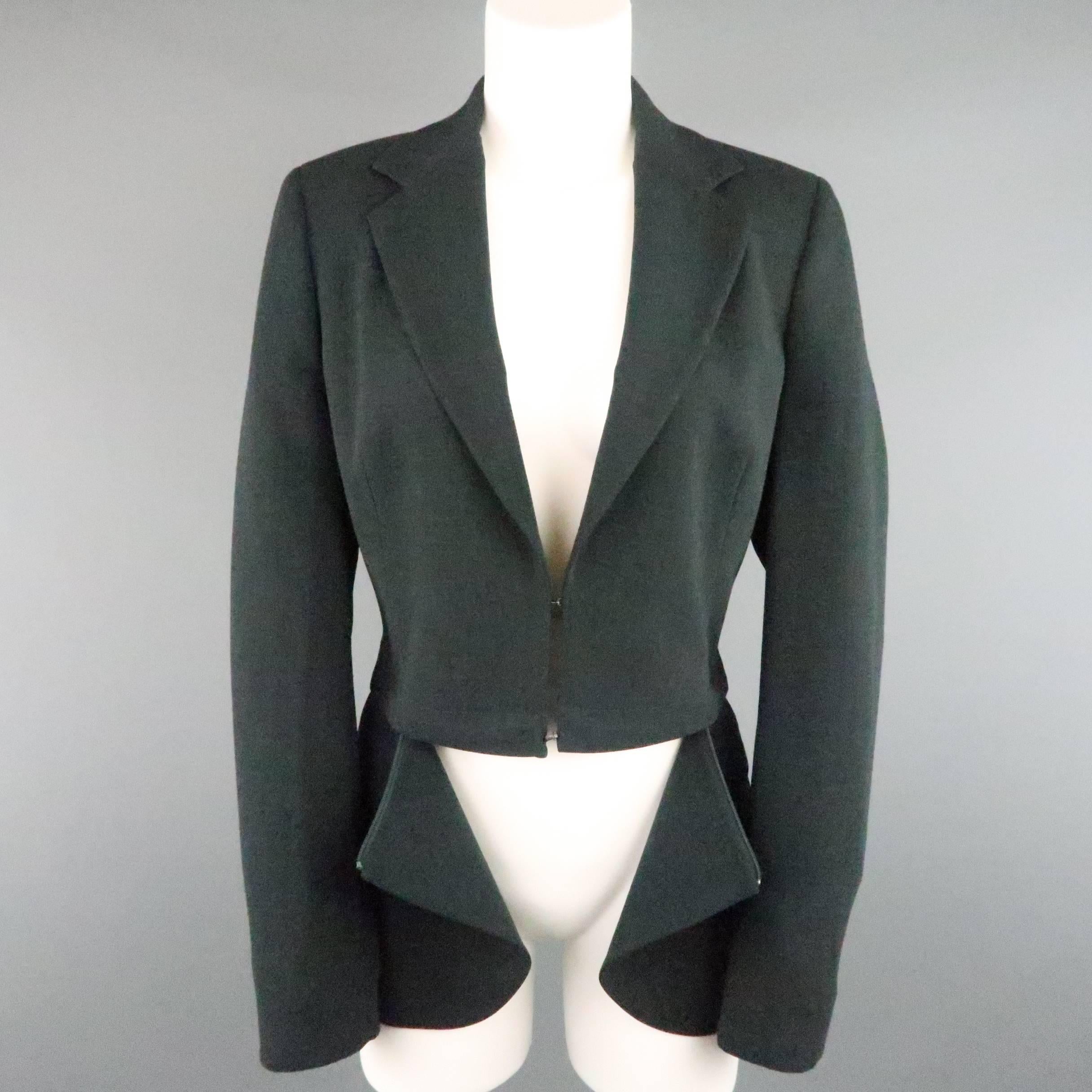 AKRIS Size 10 Forest Green Wool Zip Off Sport Coat Jacket In Excellent Condition In San Francisco, CA
