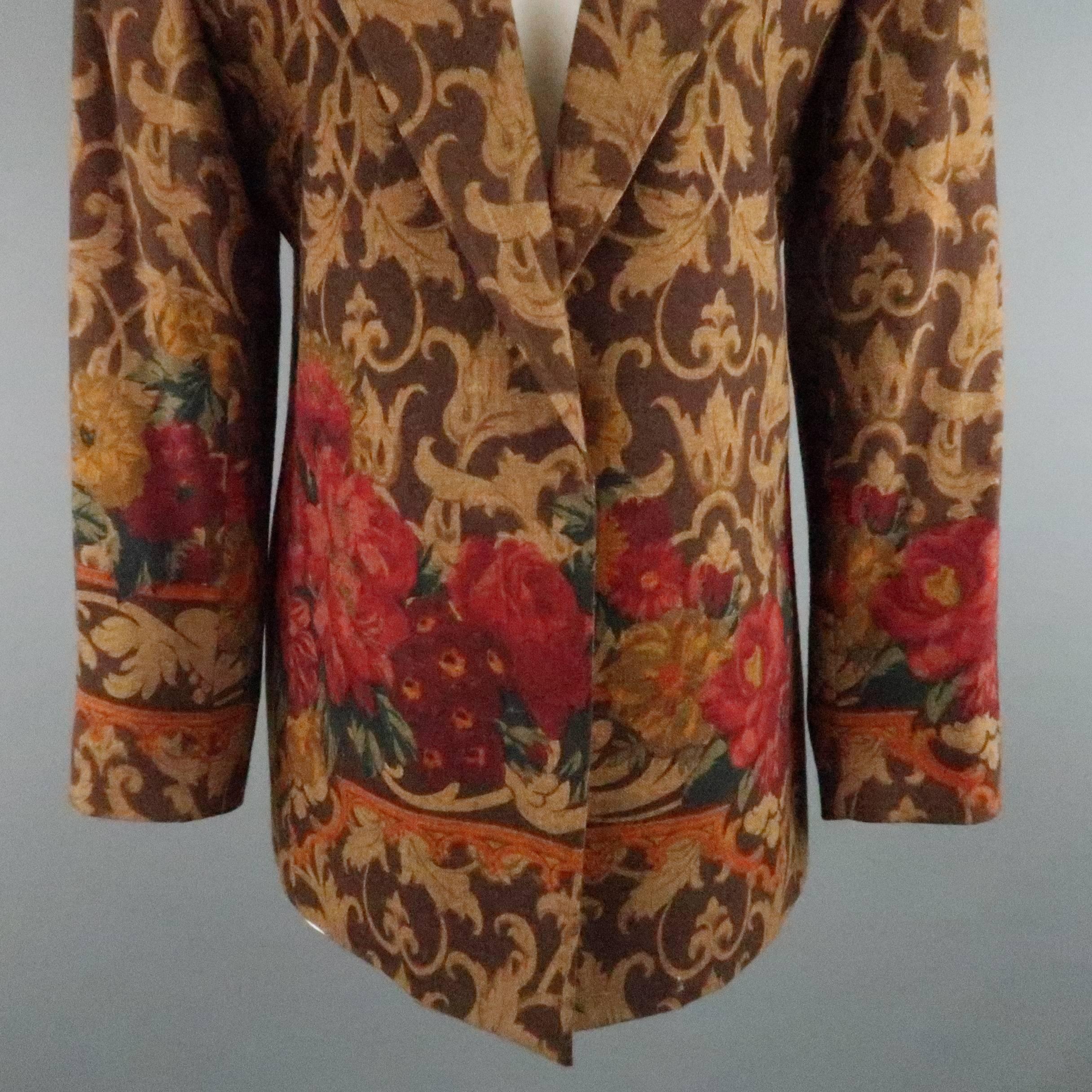 VALENTINO Size 12 Brown Boroque & Red Floral Print Open Sport Coat In Good Condition In San Francisco, CA