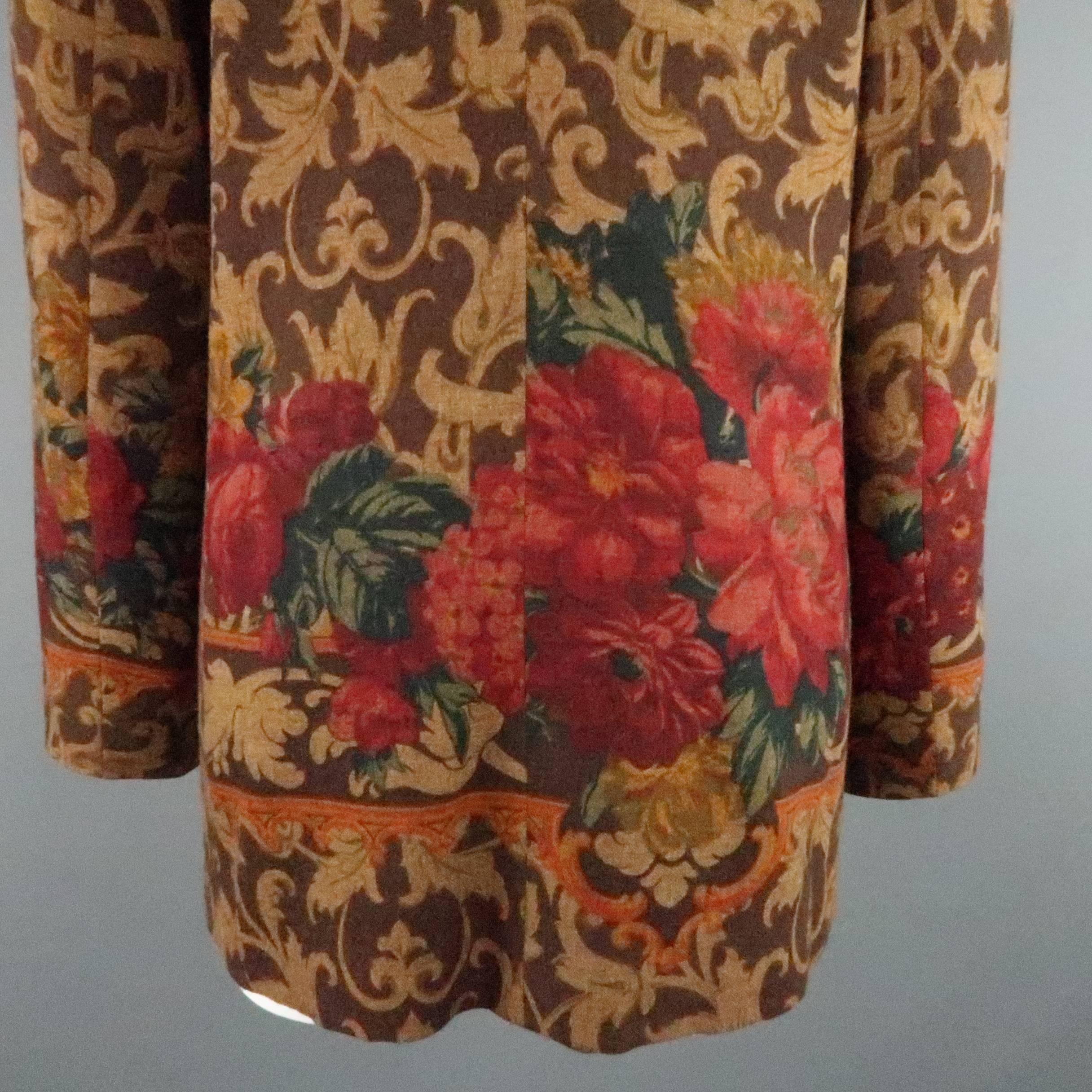 VALENTINO Size 12 Brown Boroque & Red Floral Print Open Sport Coat 4