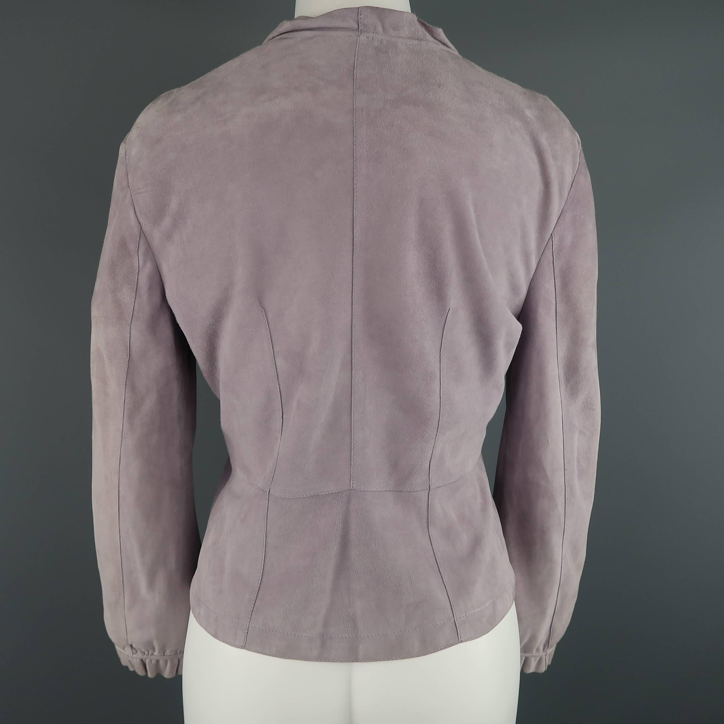 GIORGIO ARMANI Size 12 Lavender Suede Ruffle Trim Cardigan Jacket 1