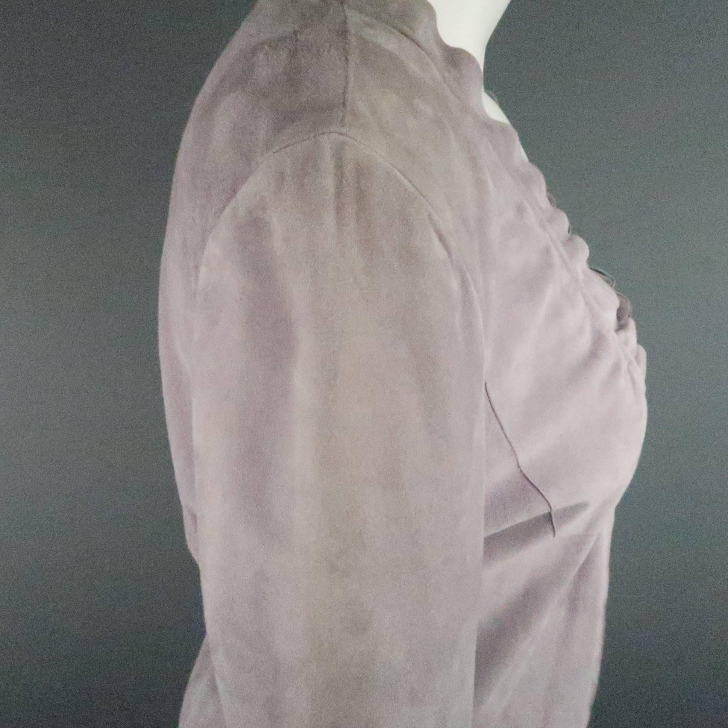 Gray GIORGIO ARMANI Size 12 Lavender Suede Ruffle Trim Cardigan Jacket