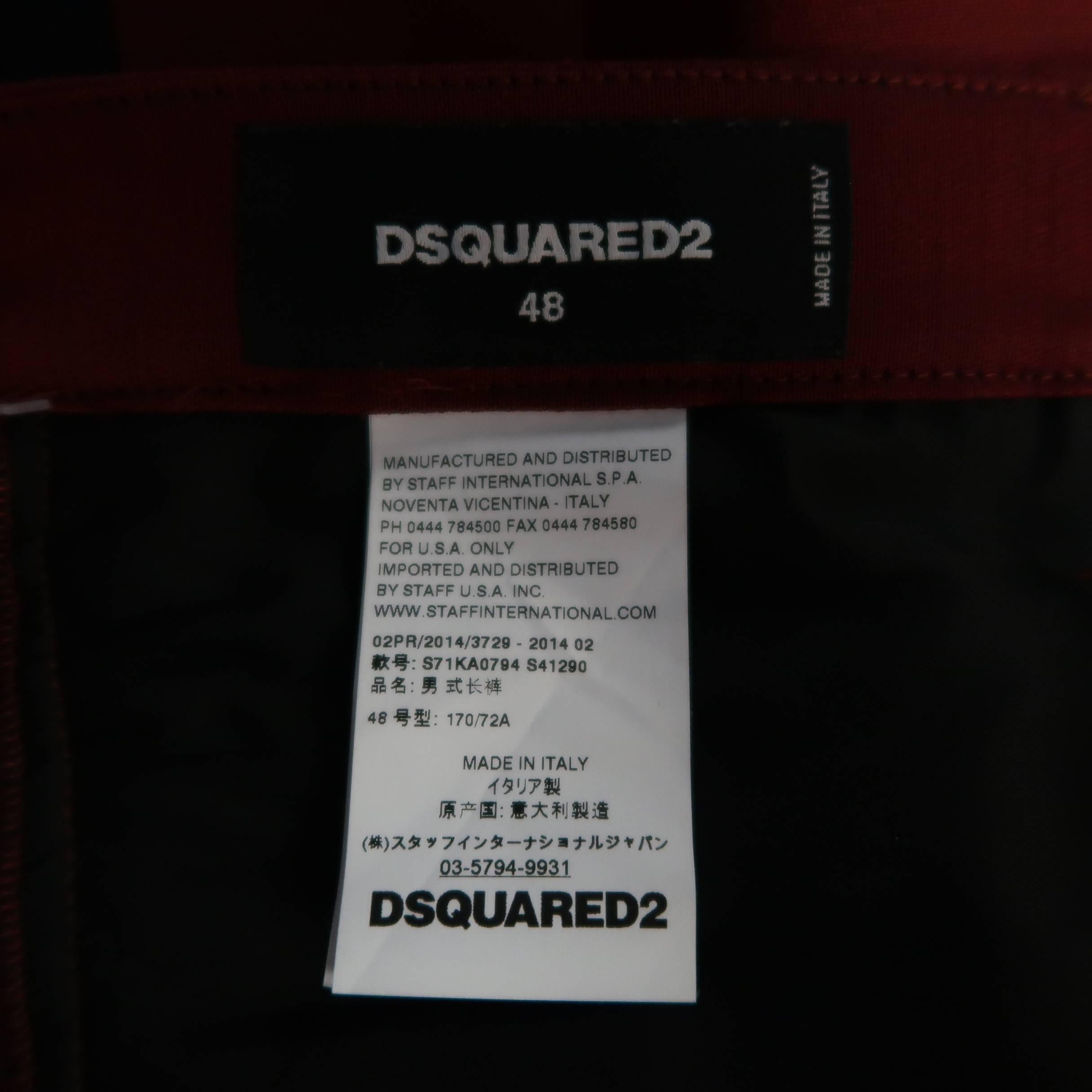 Men's DSQUARED2 Size 32 Dark Red Wool Silk Cropped Tuxedo Pants 3