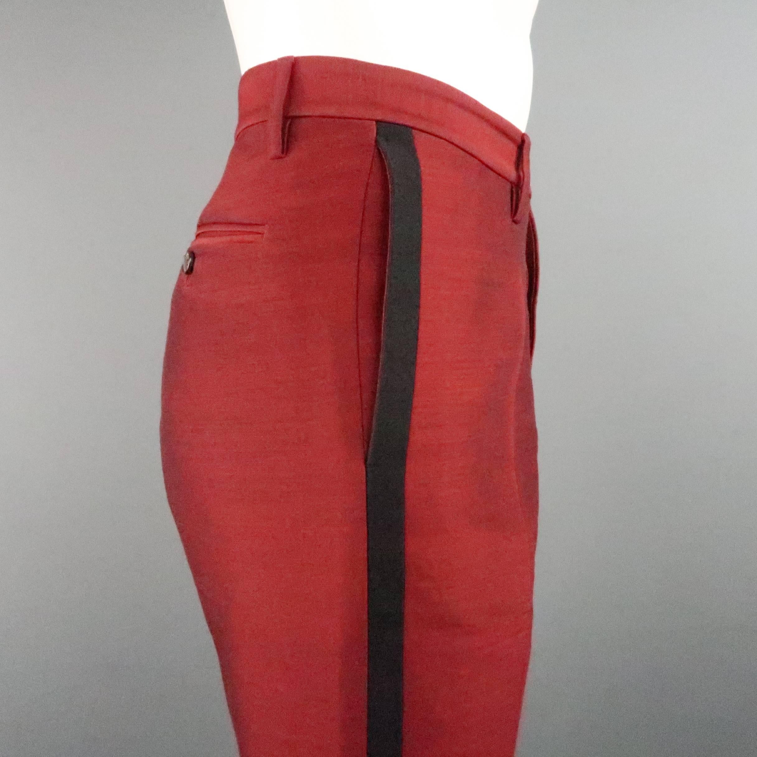 Men's DSQUARED2 Size 32 Dark Red Wool Silk Cropped Tuxedo Pants In Excellent Condition In San Francisco, CA