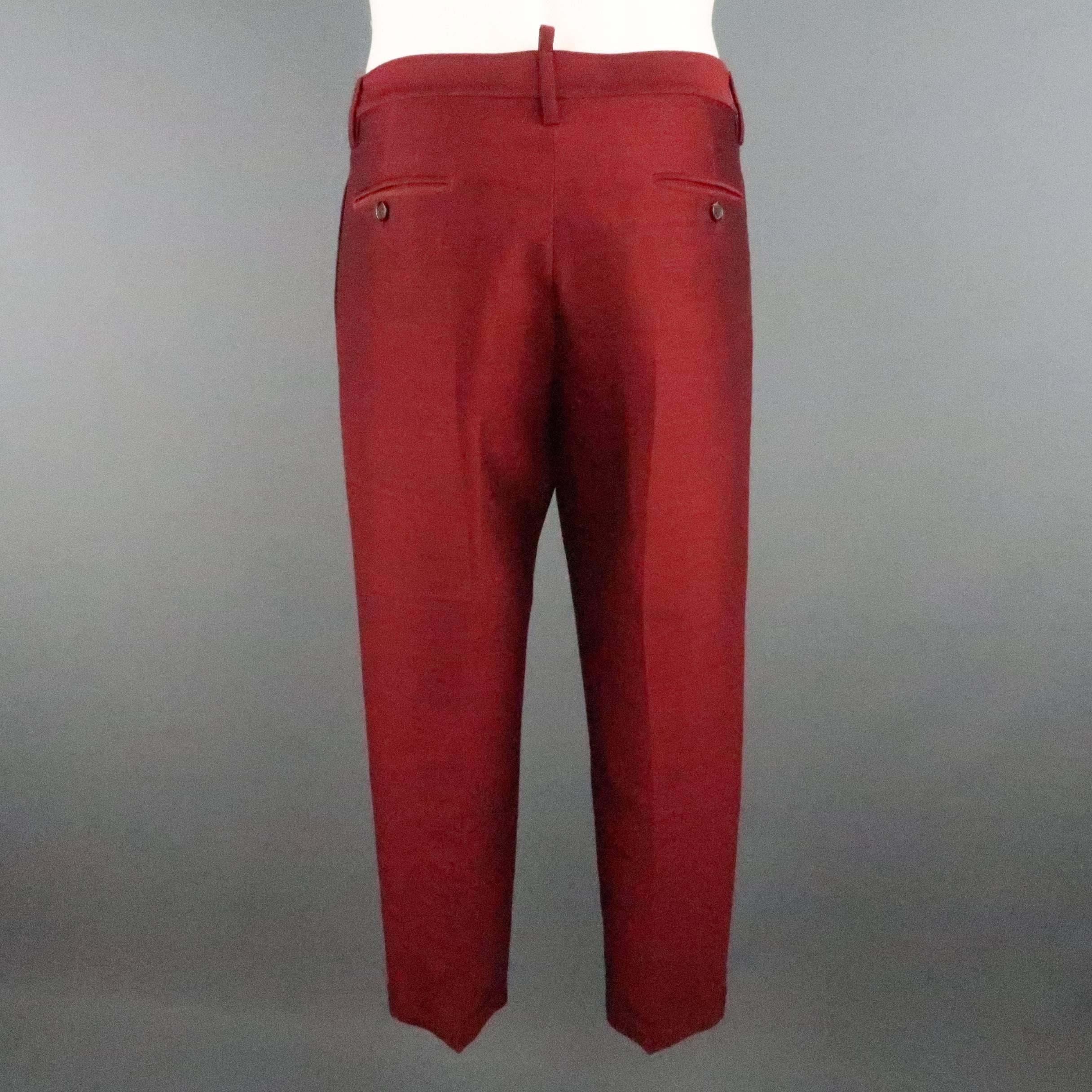 Men's DSQUARED2 Size 32 Dark Red Wool Silk Cropped Tuxedo Pants 1