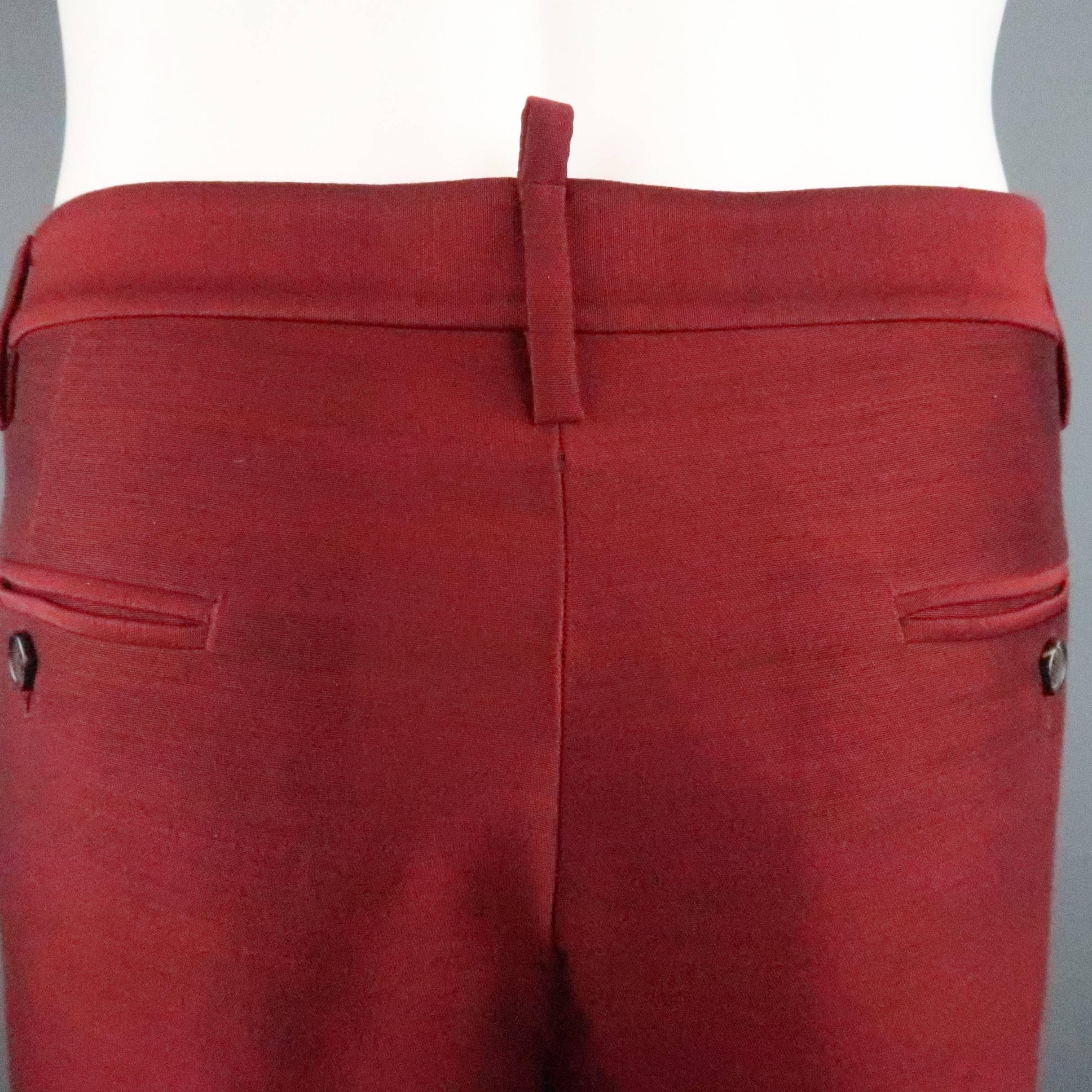 Men's DSQUARED2 Size 32 Dark Red Wool Silk Cropped Tuxedo Pants 2