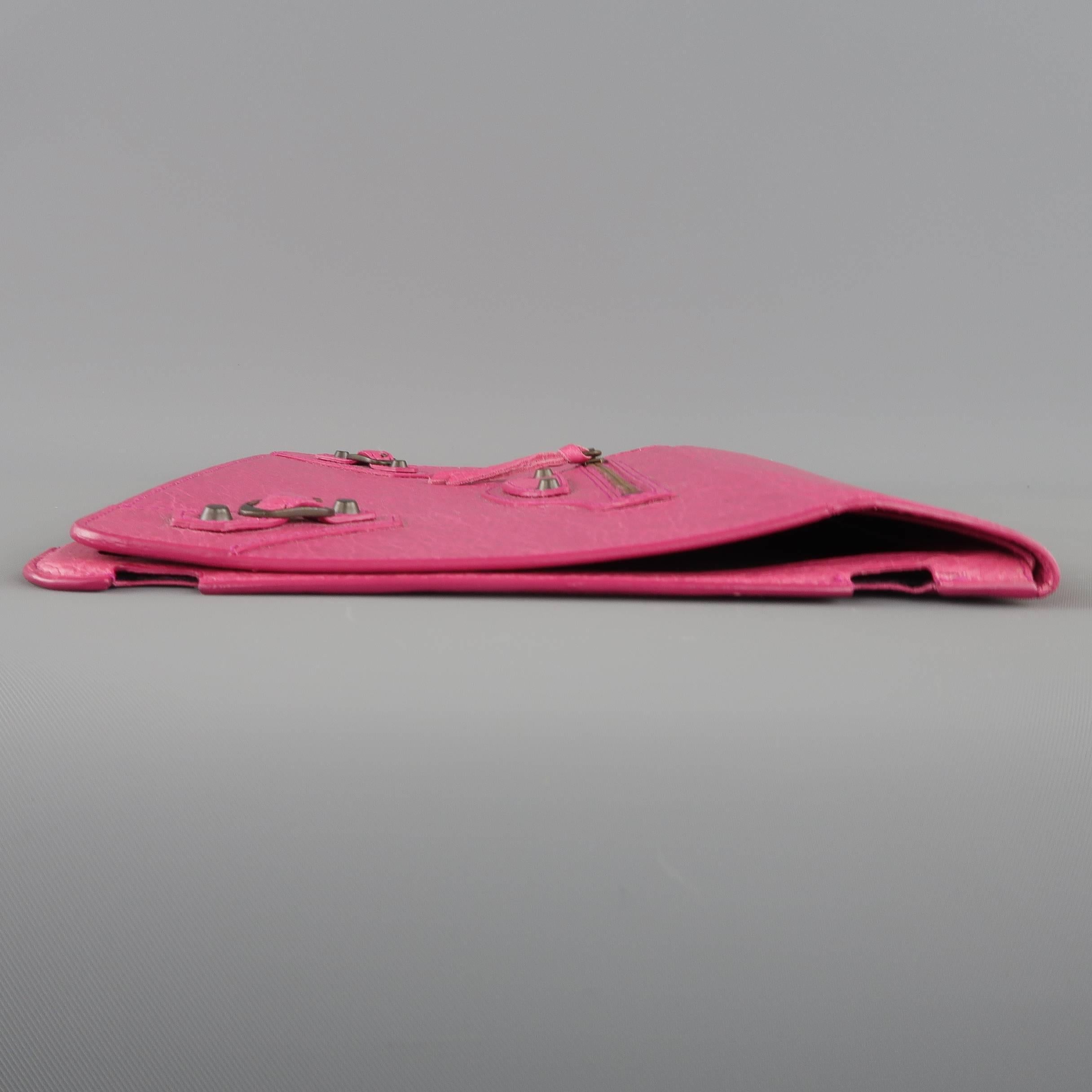 BALENCIAGA Dark Fuchsia Pink Textured Leather Moto Ipad 2 Stand Case 1