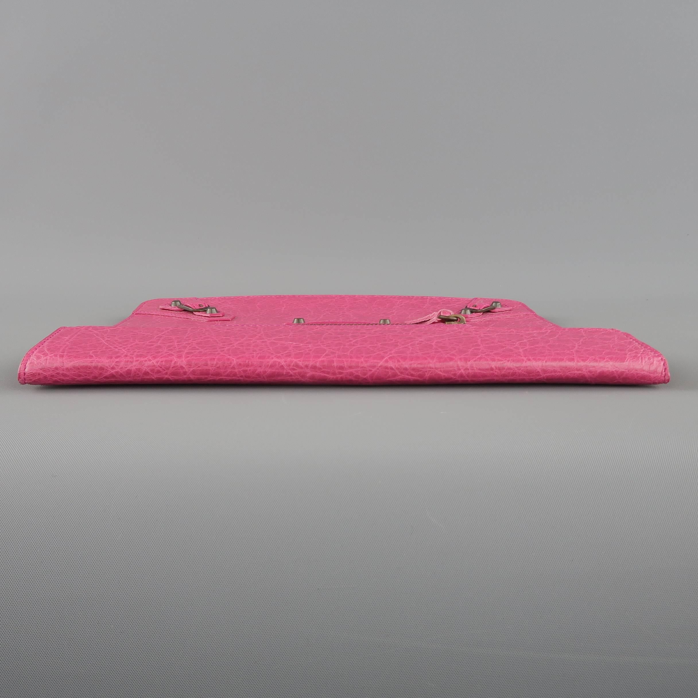 Women's or Men's BALENCIAGA Dark Fuchsia Pink Textured Leather Moto Ipad 2 Stand Case