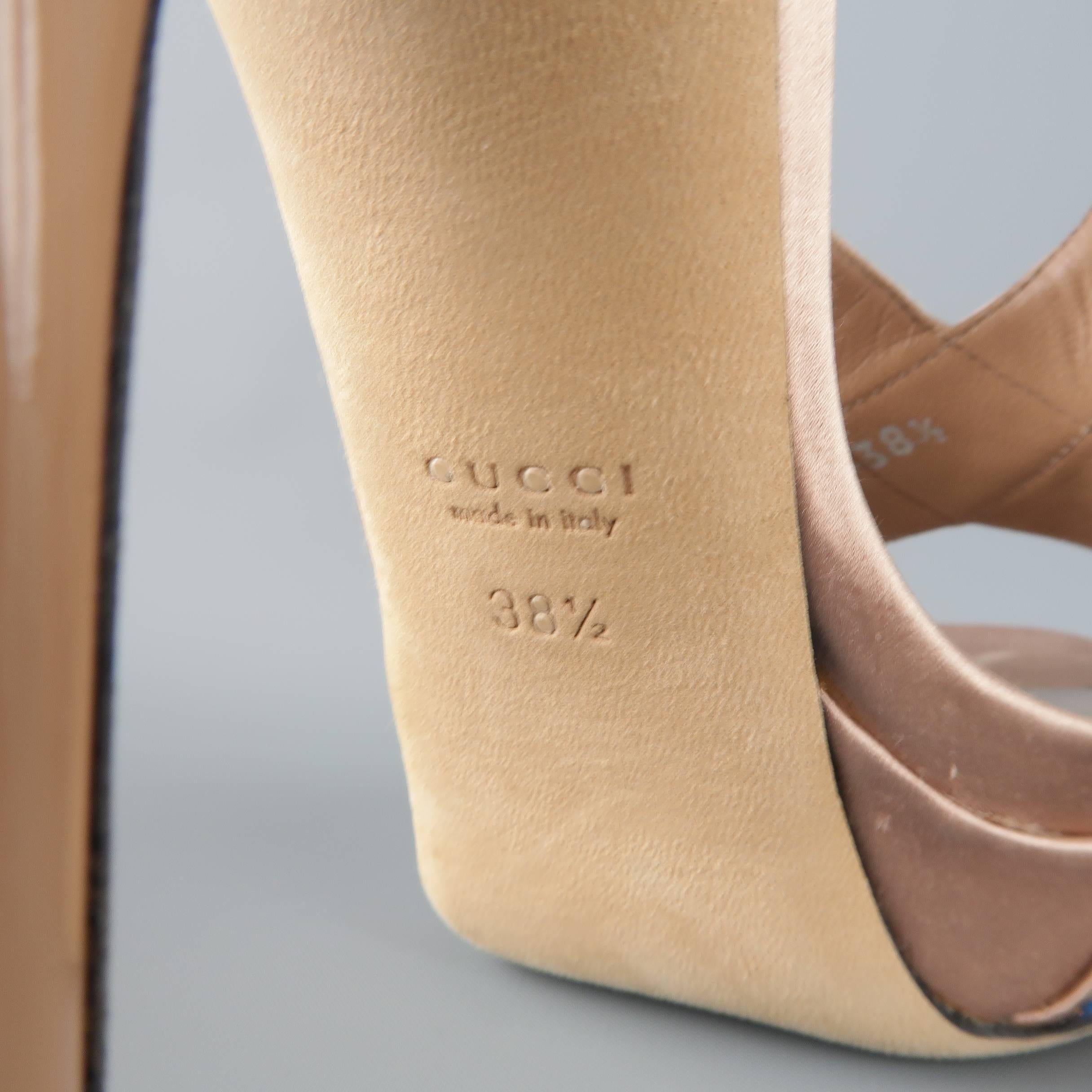 GUCCI Size 8.5 Tan Silk & Patent Leather Blue Rhinestone Sofia Etoile Sandals In Excellent Condition In San Francisco, CA