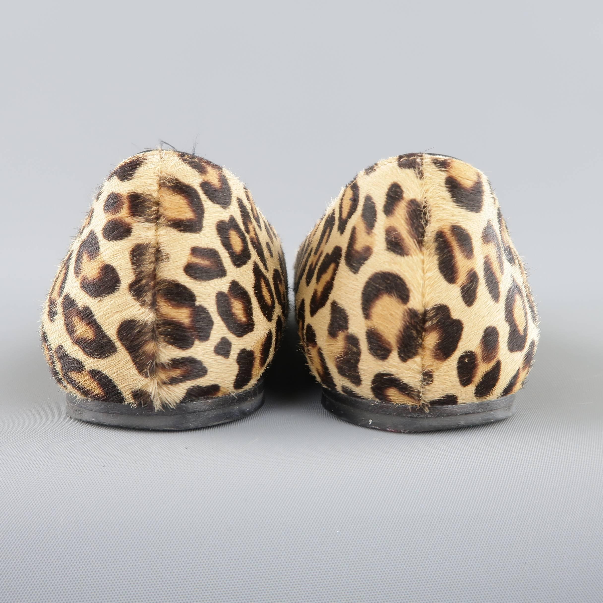 Women's ROGER VIVIER Size 8.5 Beige Cheetah Leopard Pony Hair Gold Buckle Flats
