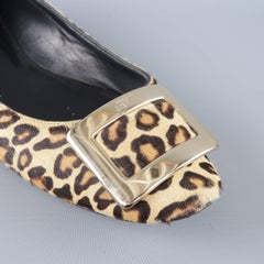 ROGER VIVIER Size 8.5 Beige Cheetah Leopard Pony Hair Gold Buckle Flats