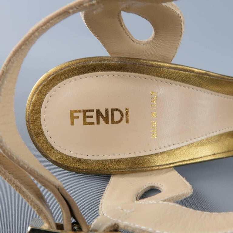 FENDI Size 9 Taupe Suede and Metallic Gold Leather Peep Toe Platform ...