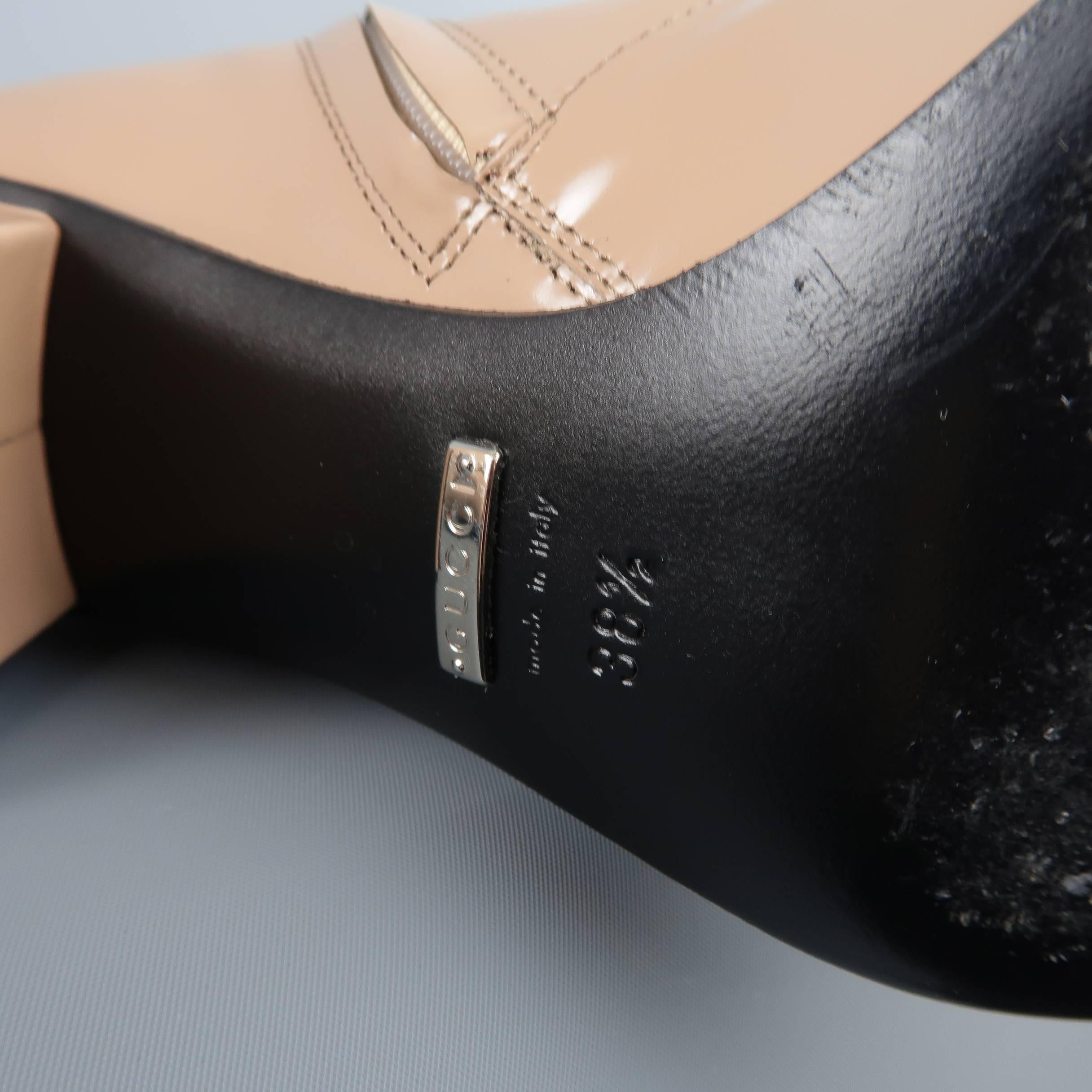 GUCCI Size 8.5 Tan Glossy Leather Horsebit 'Lillian' Knee Boots 1