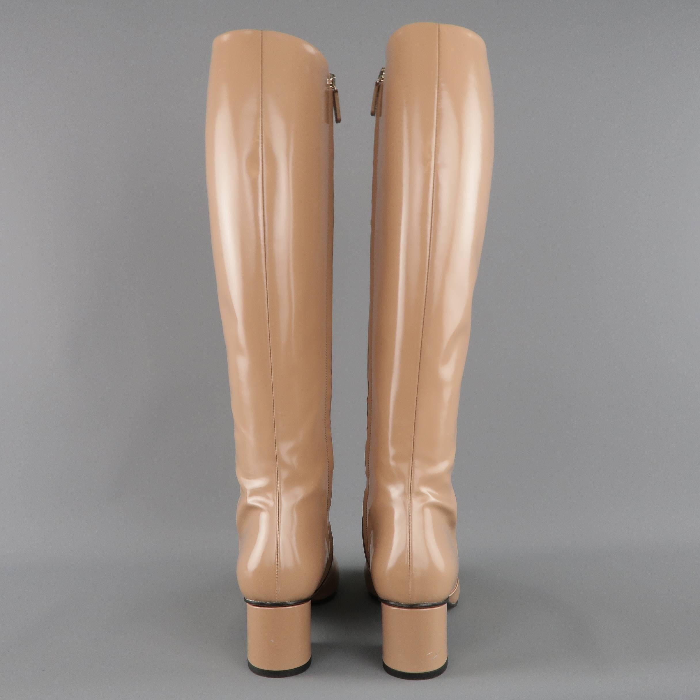 Beige GUCCI Size 8.5 Tan Glossy Leather Horsebit 'Lillian' Knee Boots