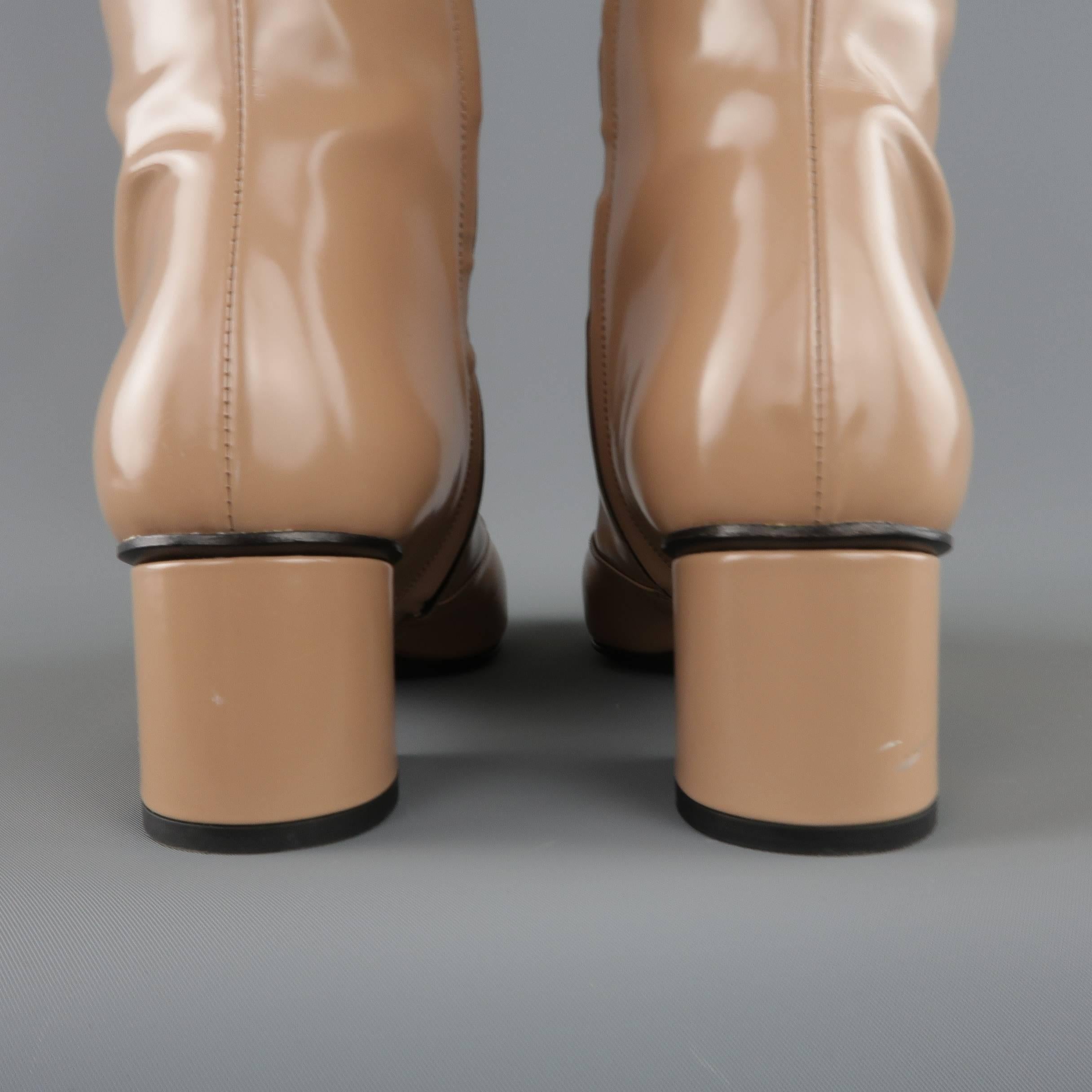 GUCCI Size 8.5 Tan Glossy Leather Horsebit 'Lillian' Knee Boots In Good Condition In San Francisco, CA