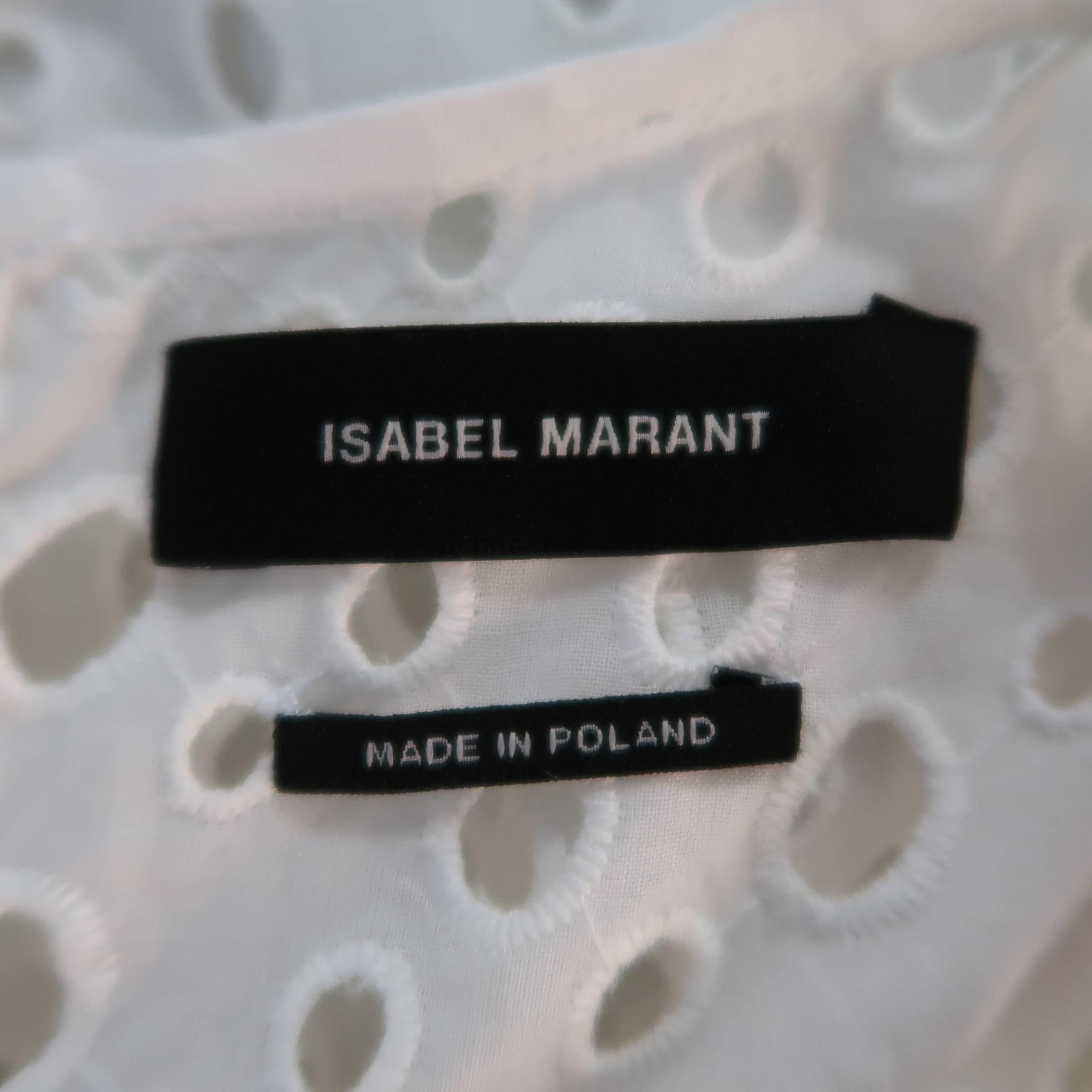 ISABEL MARANT Size S White Perforatd Cotton Asymmetrical Ruffle Sleeve Dress Top 3