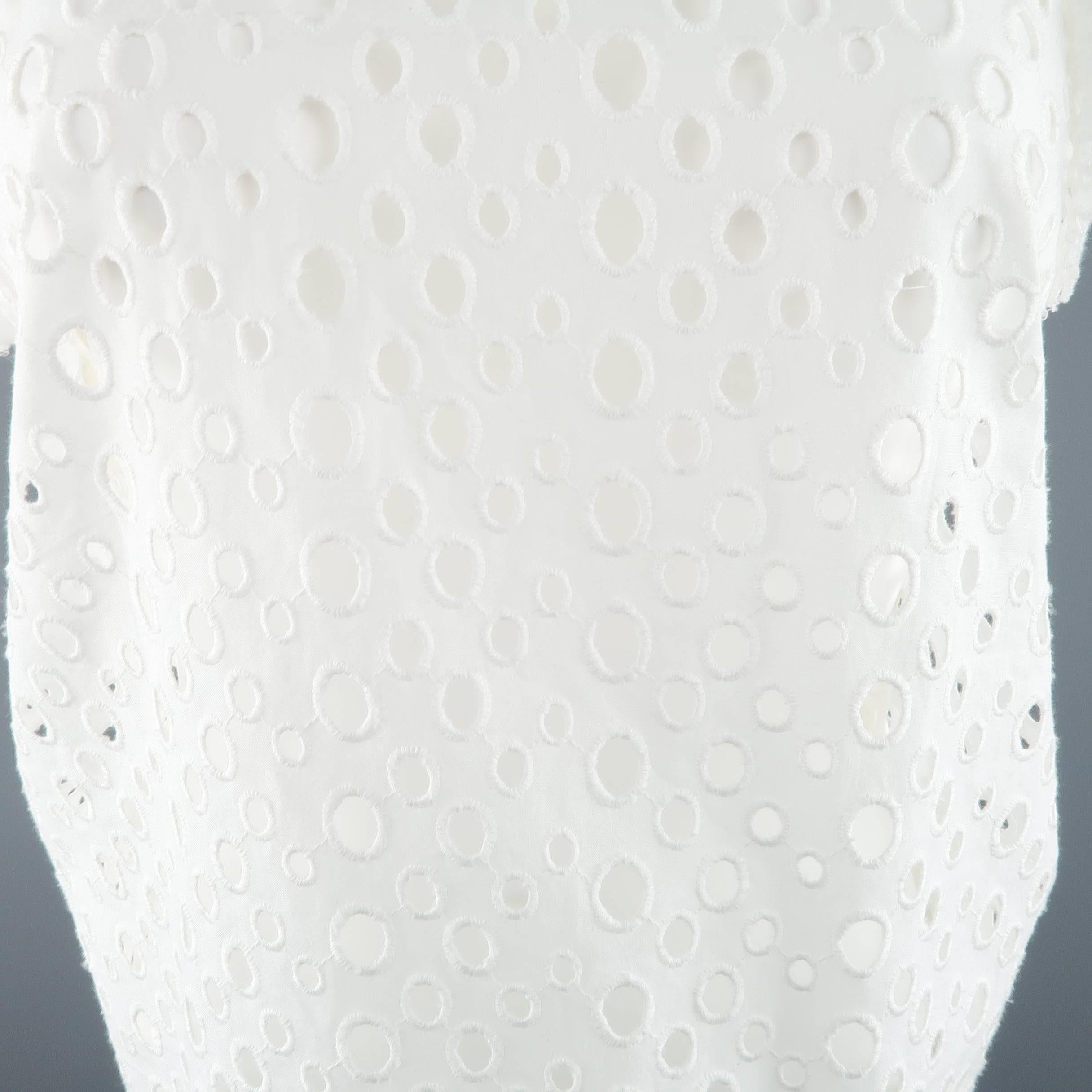 ISABEL MARANT Size S White Perforatd Cotton Asymmetrical Ruffle Sleeve Dress Top In Excellent Condition In San Francisco, CA