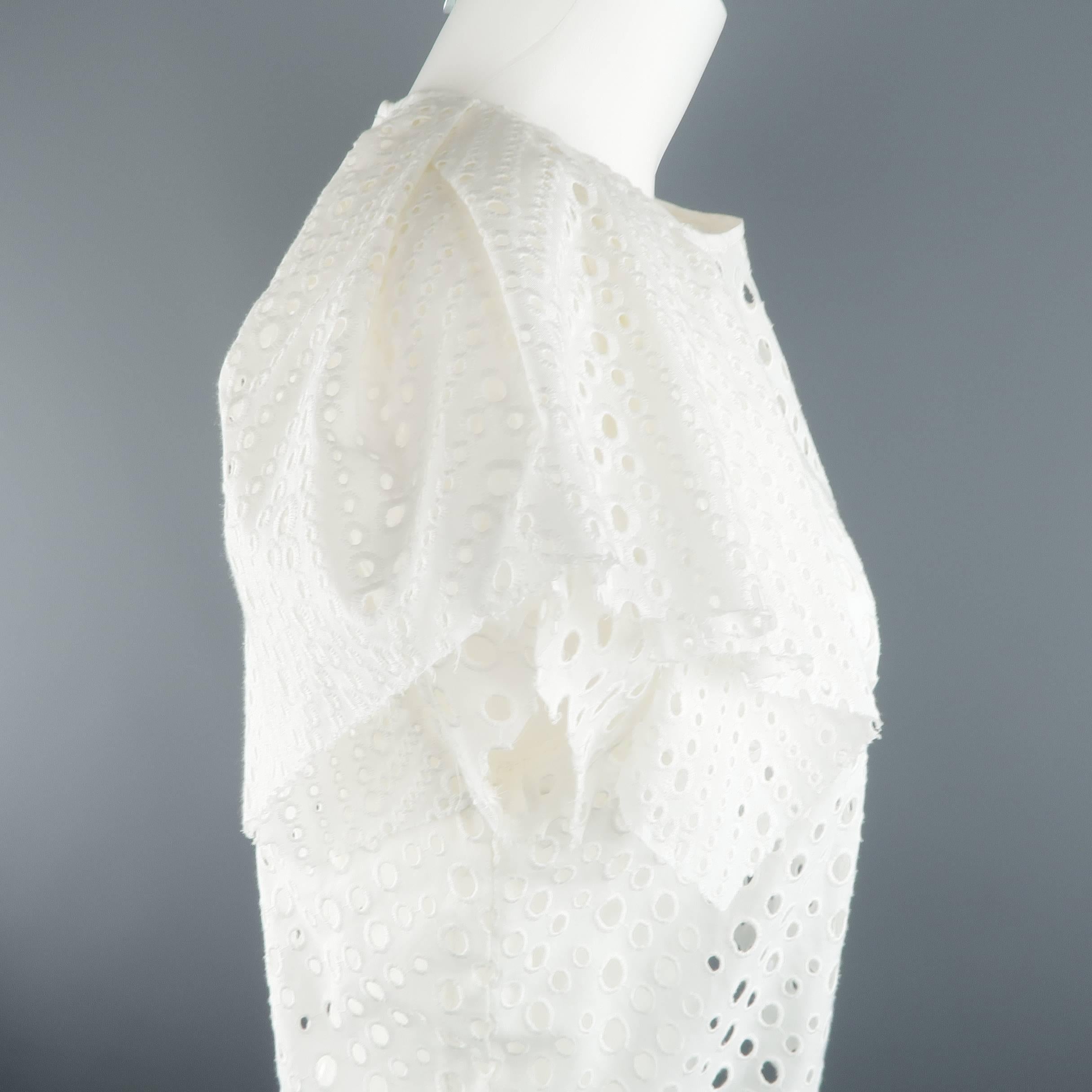 ISABEL MARANT Size S White Perforatd Cotton Asymmetrical Ruffle Sleeve Dress Top 1