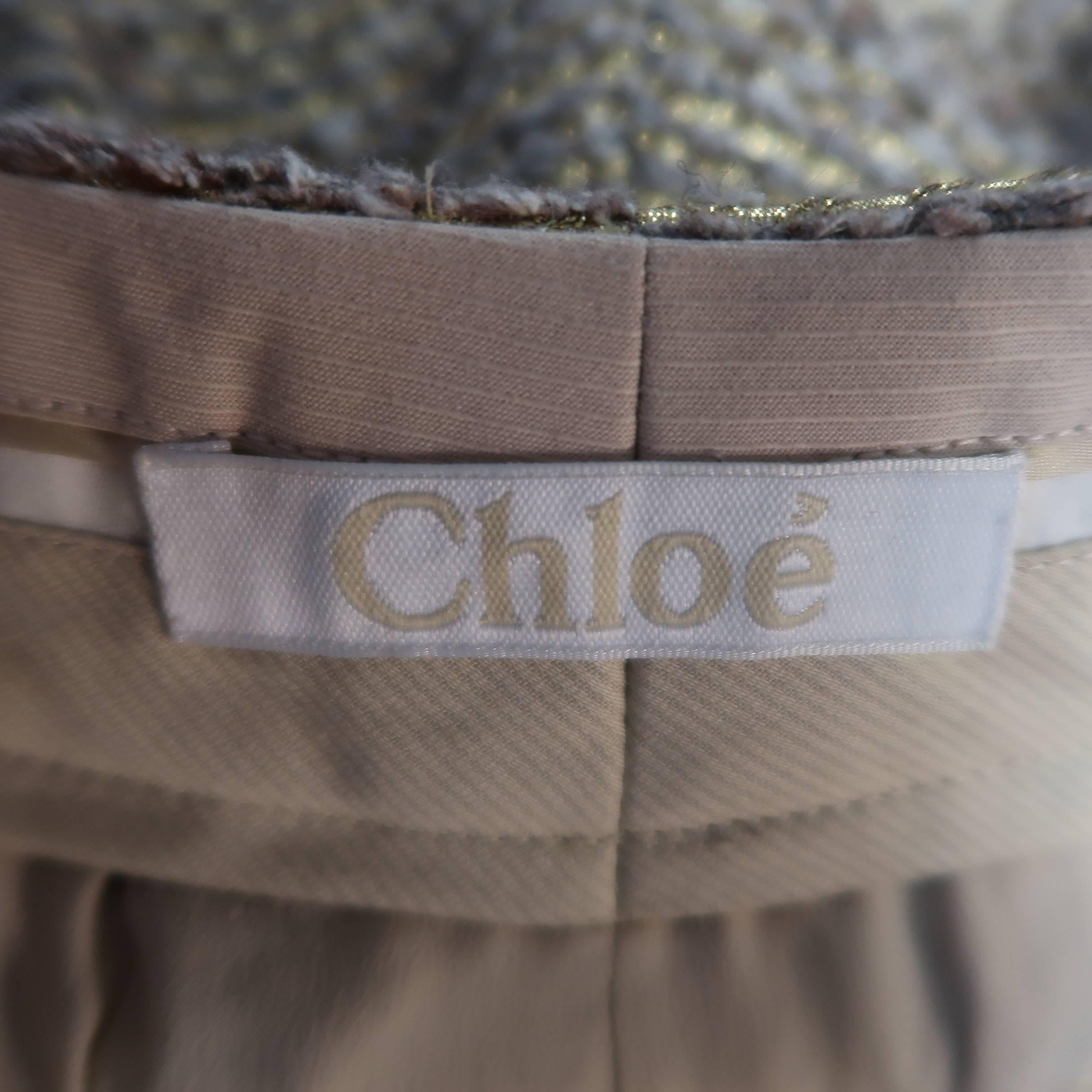 Women's CHLOE Size 2 Metallic Gold & Beige Wool / Silk Striped Tweed Shorts