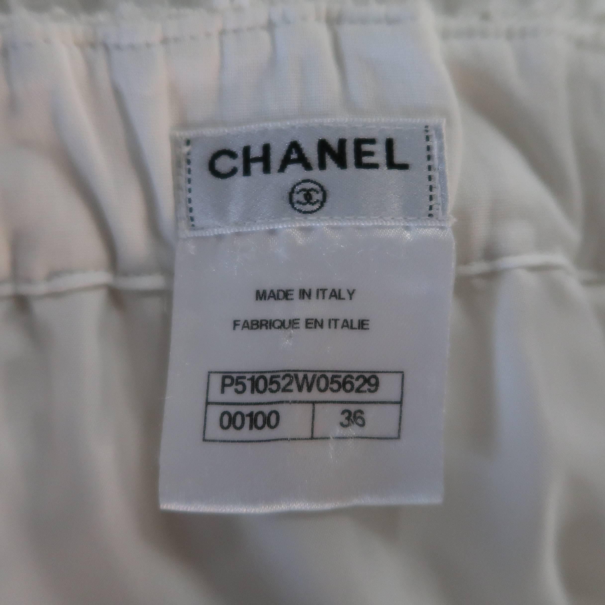 CHANEL Size 4 White Cotton Mesh Knit Floral Applique Fringe Mini Skirt 3
