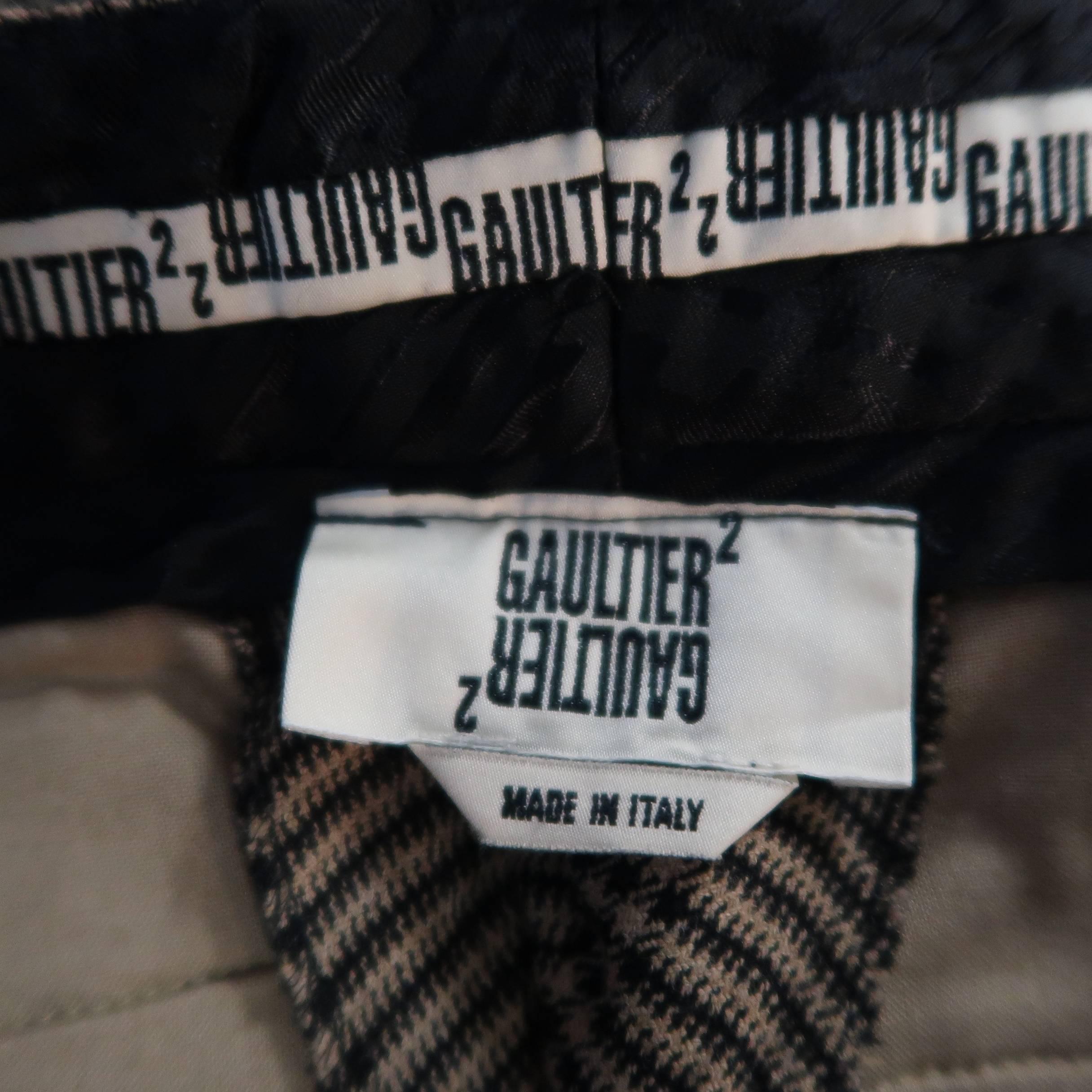 JEAN PAUL GAULTIER Size 30 Tan Glenplaid Wool Blend Leather Lace Up Pants 3