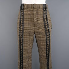JEAN PAUL GAULTIER Size 30 Tan Glenplaid Wool Blend Leather Lace Up Pants