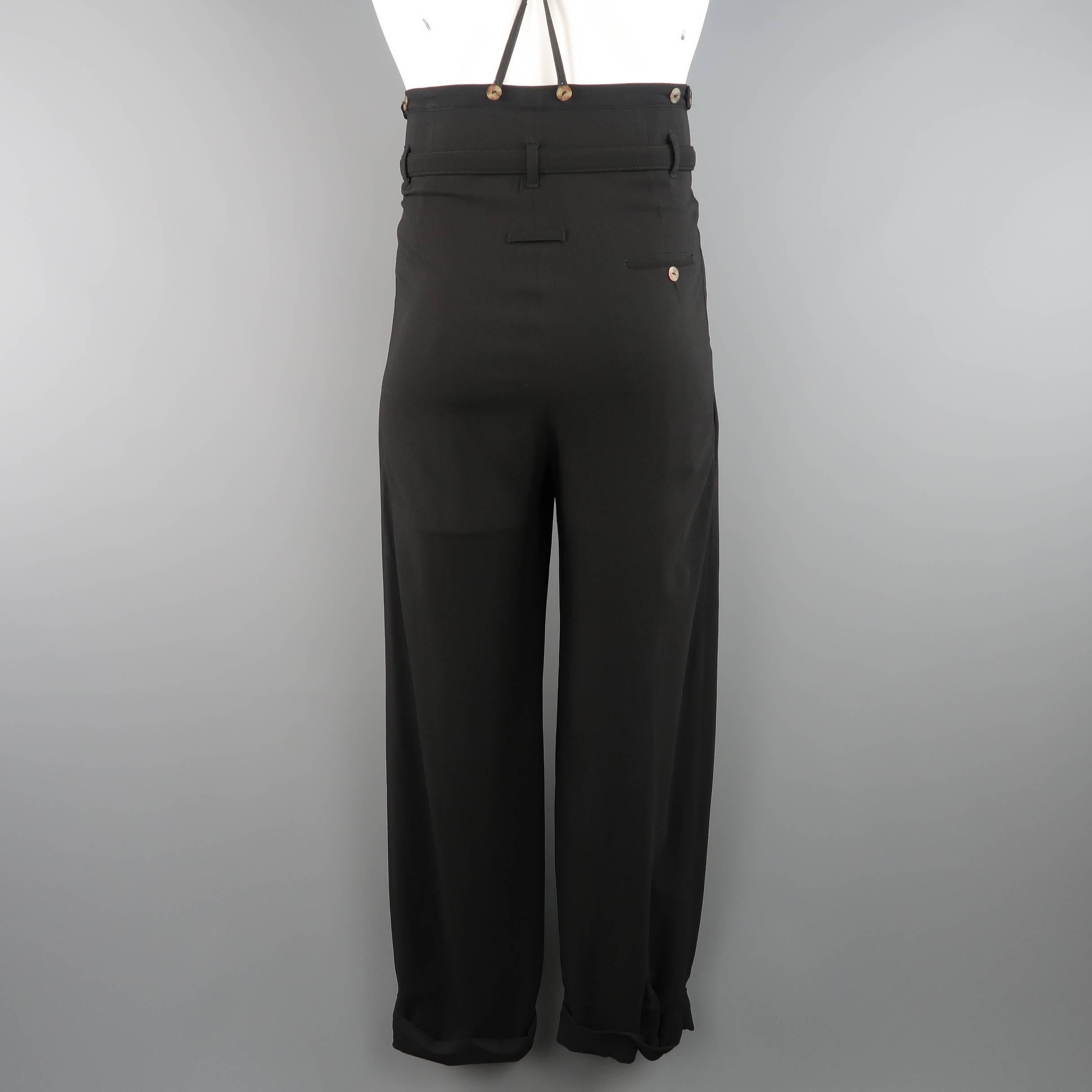 Men's JEAN PAUL GAULTIER Size 32 Black Wool High Rise Pleated Suspender Pants 4