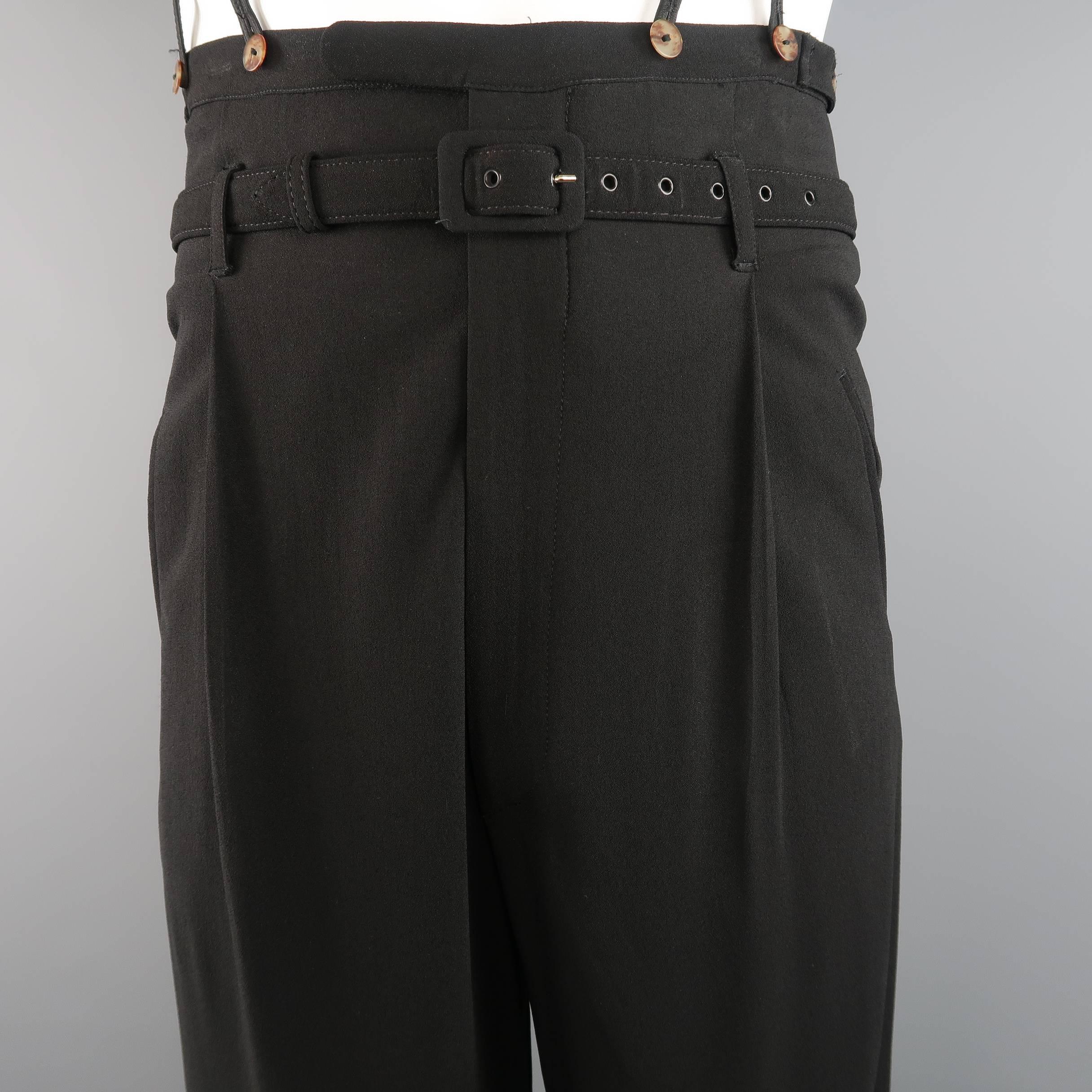 Men's JEAN PAUL GAULTIER Size 32 Black Wool High Rise Pleated Suspender Pants In Good Condition In San Francisco, CA