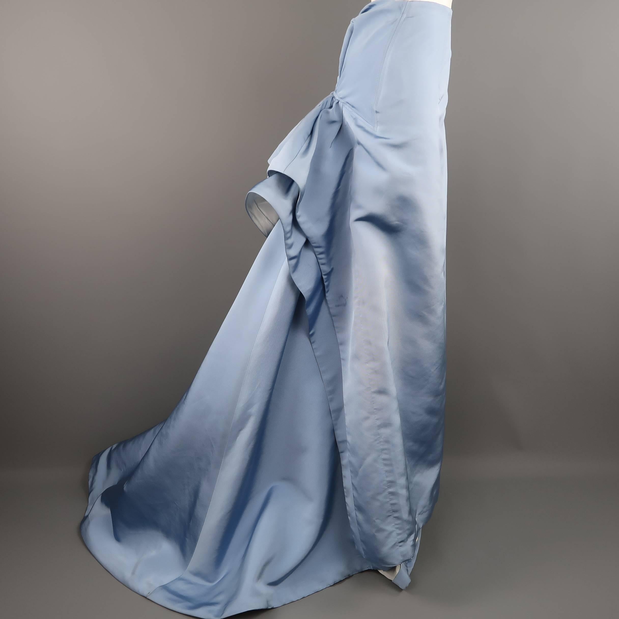 Gray Carolina Herrera Size 10 Light Blue Silk Gathered Train Evening Skirt