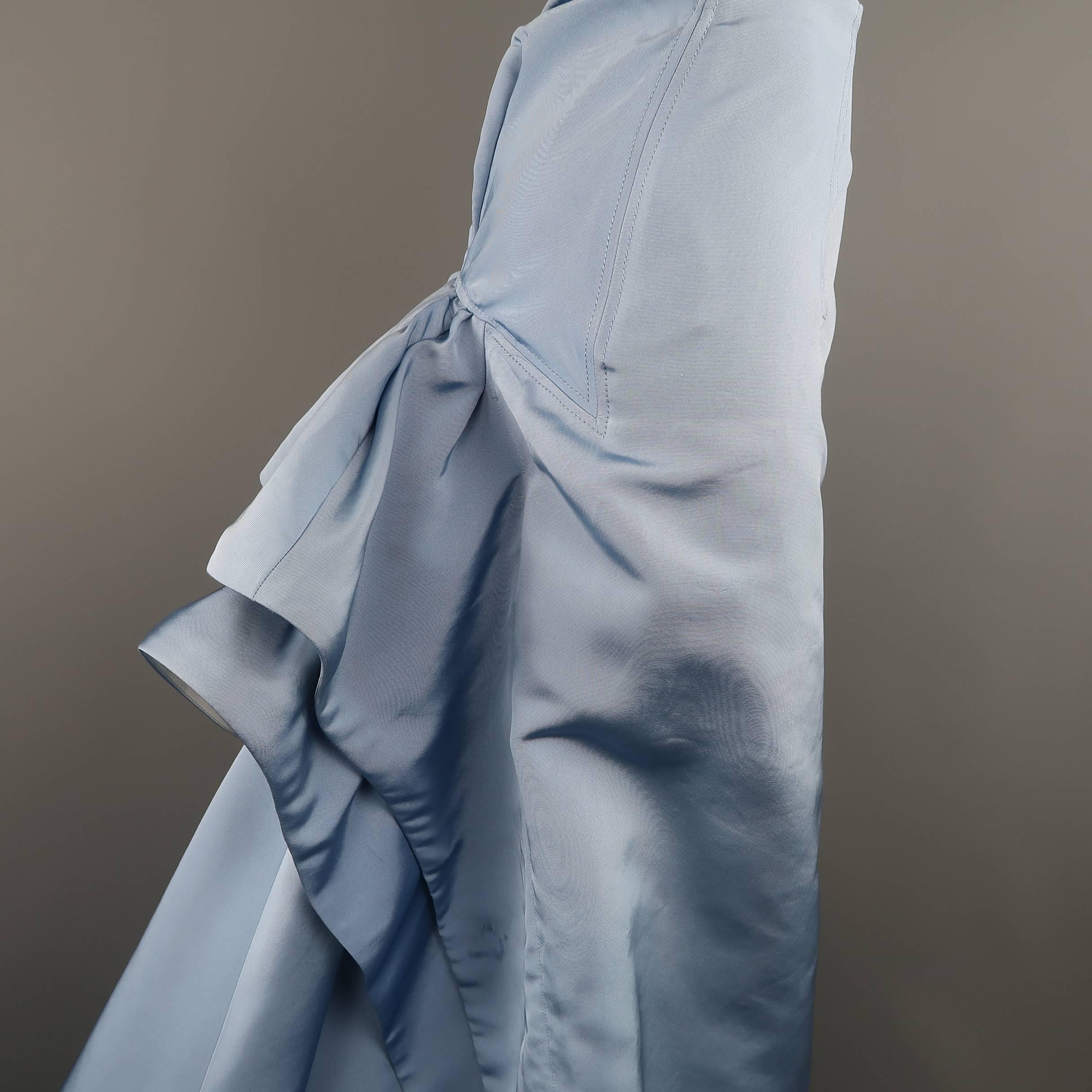 Carolina Herrera Size 10 Light Blue Silk Gathered Train Evening Skirt In Good Condition In San Francisco, CA