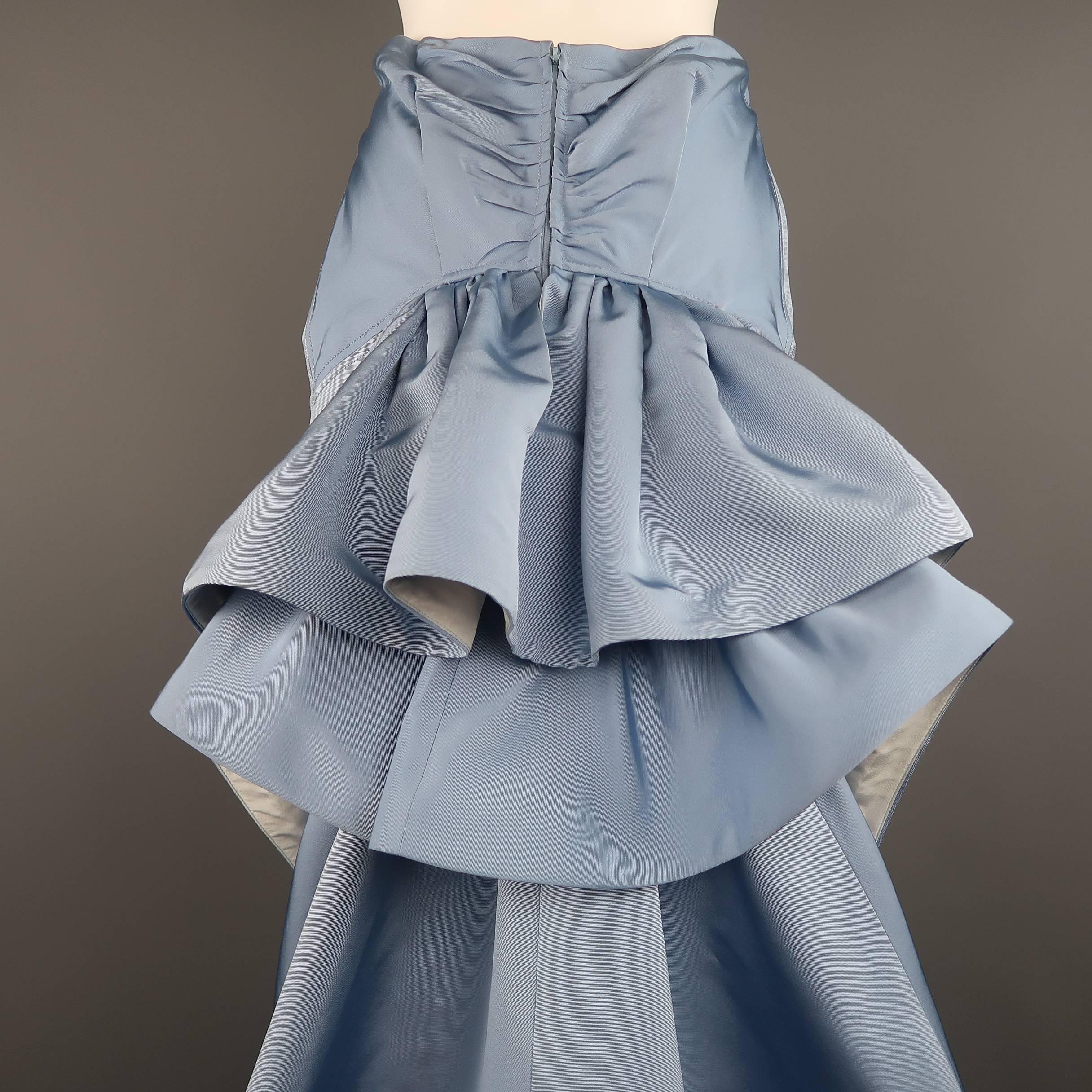 Carolina Herrera Size 10 Light Blue Silk Gathered Train Evening Skirt 2