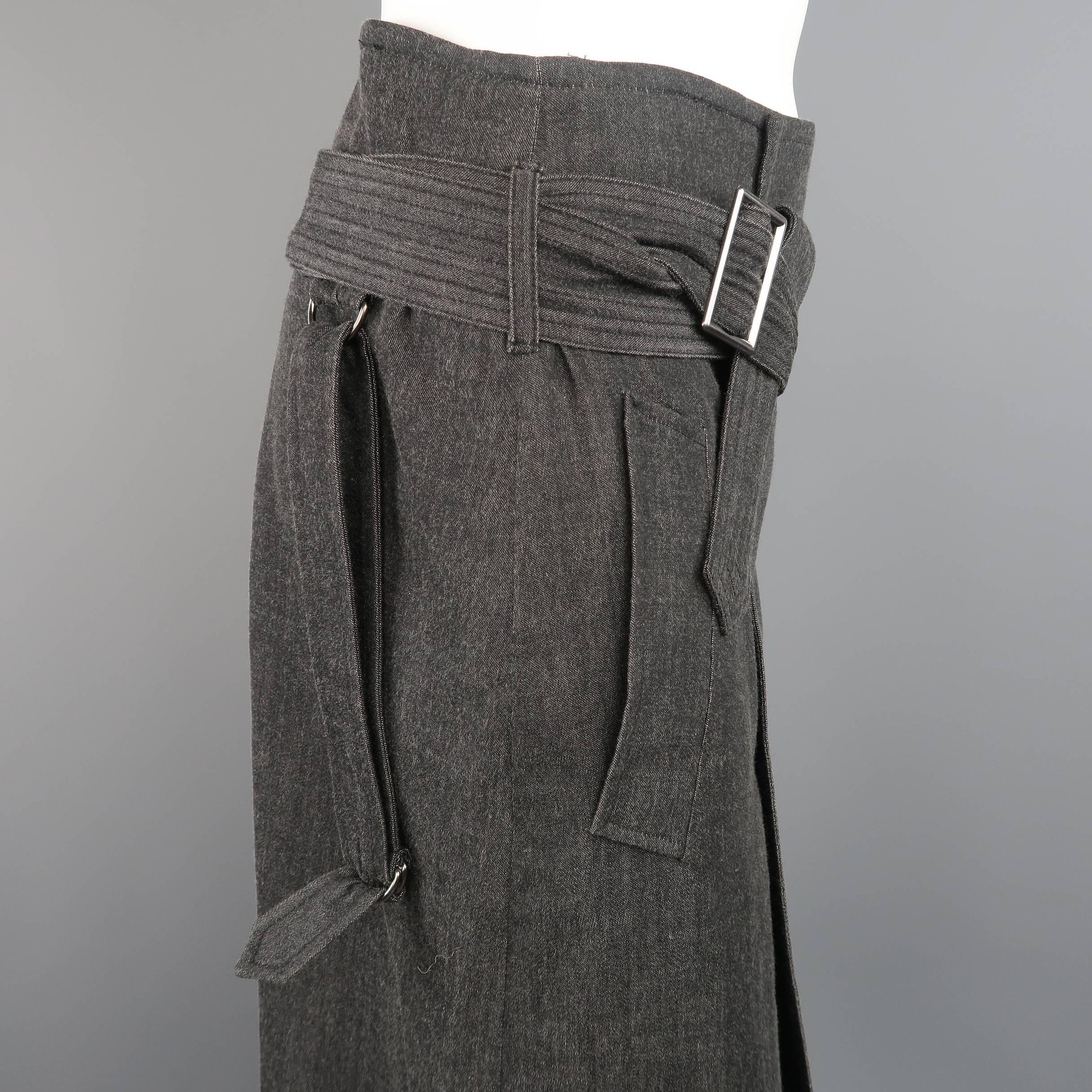 Men's Jean-Paul Gaultier Homme Size 32 Charcoal Rayon Denim Belted Trench Kilt In Excellent Condition In San Francisco, CA