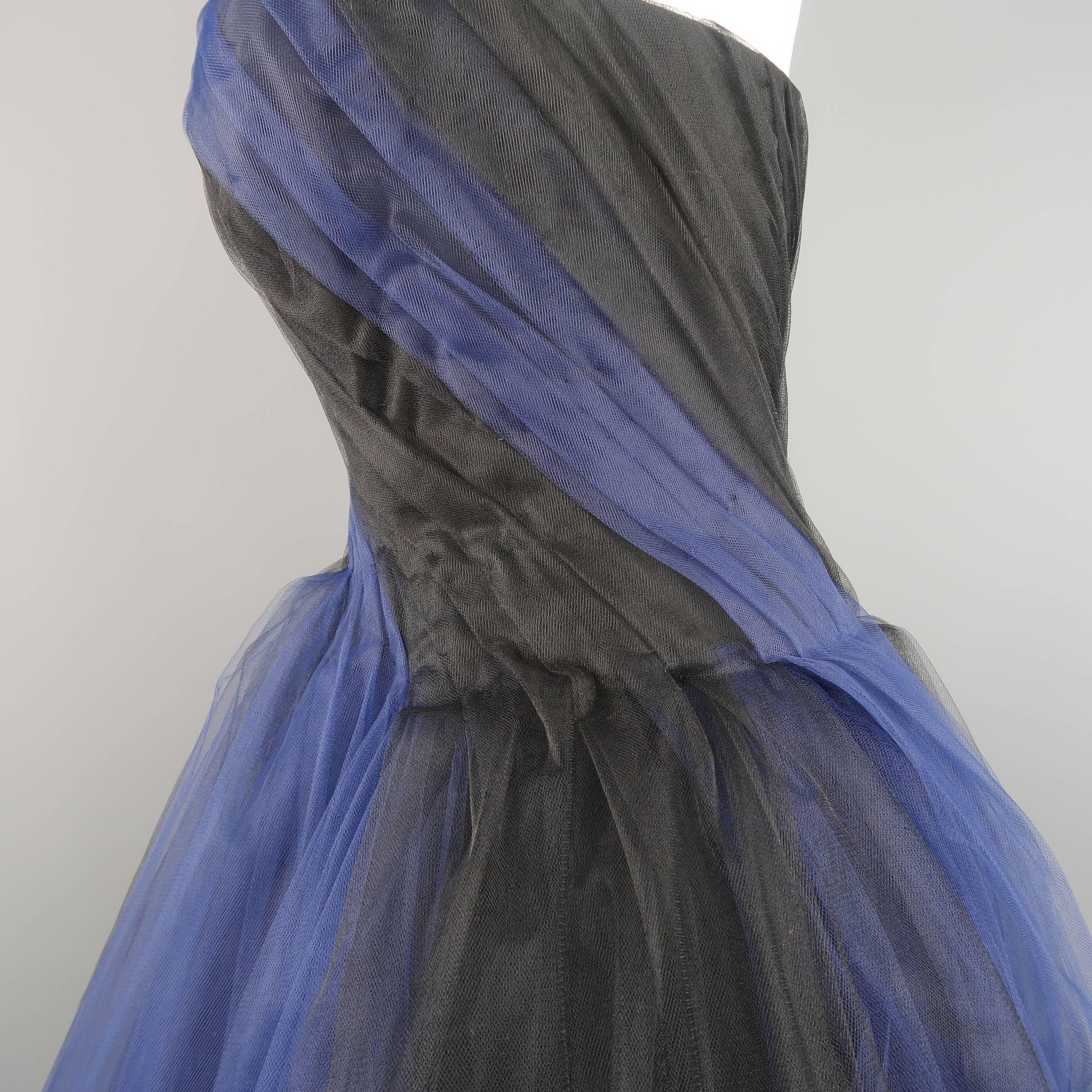 Oscar de la Renta Dress - Black and Blue Tulle Bustier Cocktail In Excellent Condition In San Francisco, CA