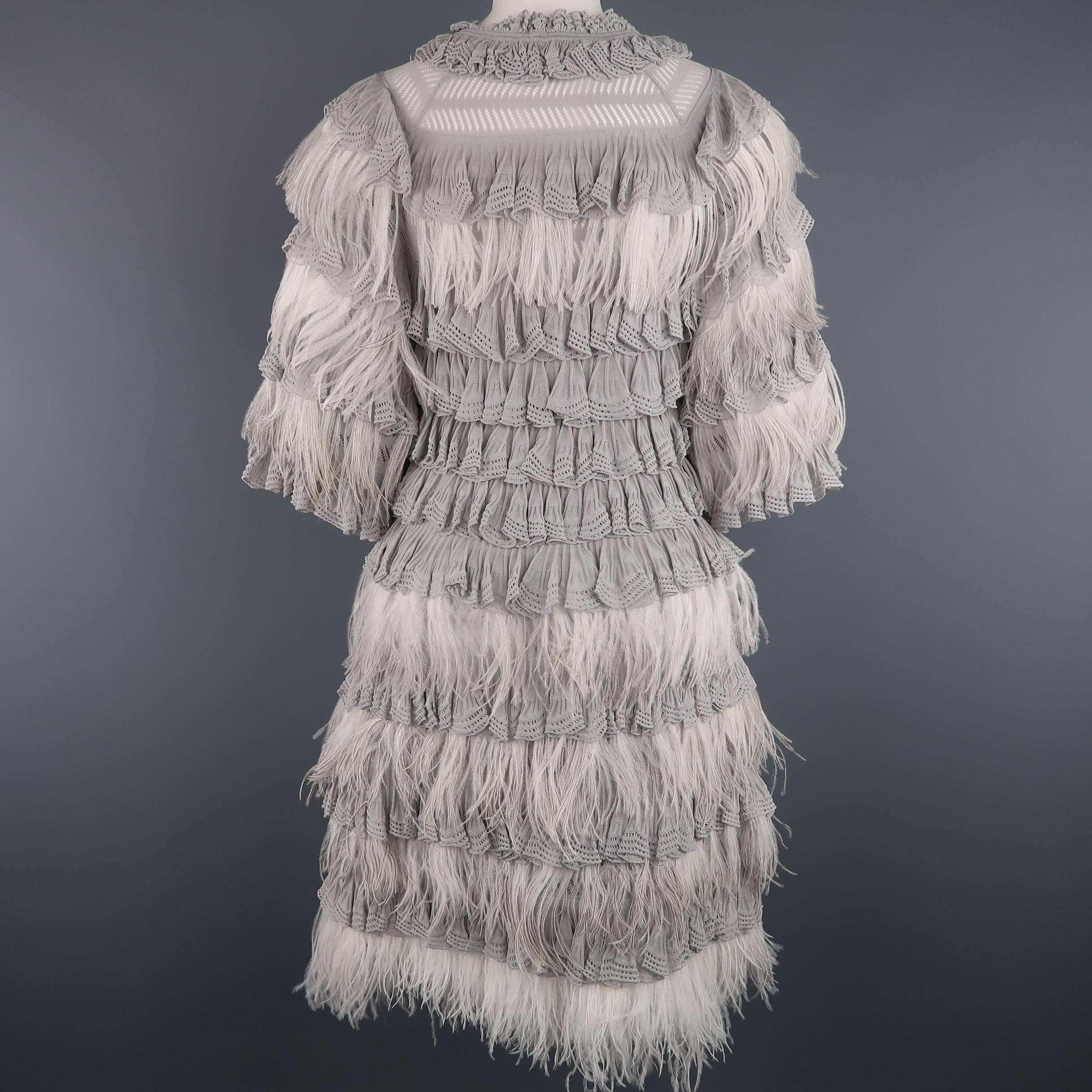 Christian Dior Size 4 Gray Knit Ostrich Feather Ruffle Cocktail Dress 2