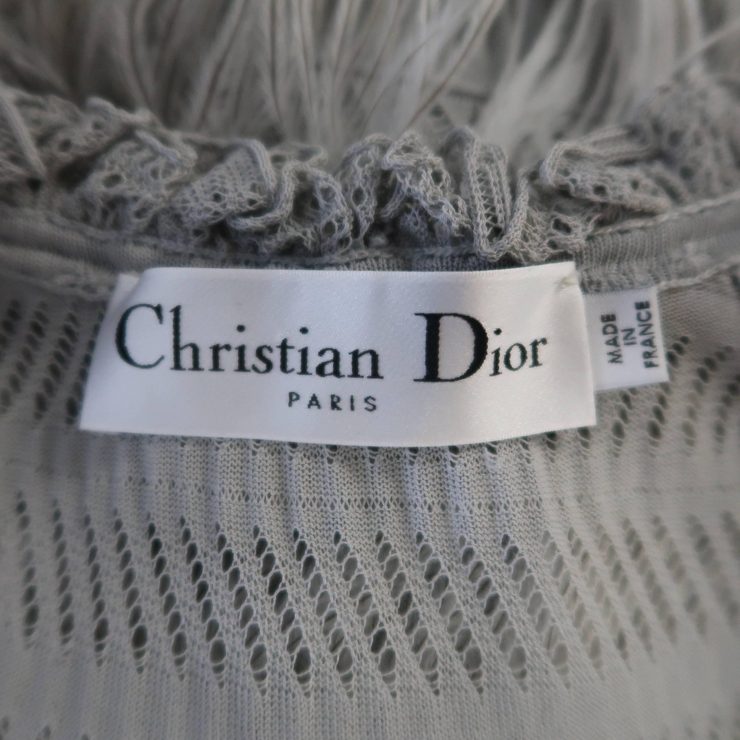 Christian Dior Size 4 Gray Knit Ostrich Feather Ruffle Cocktail Dress 6