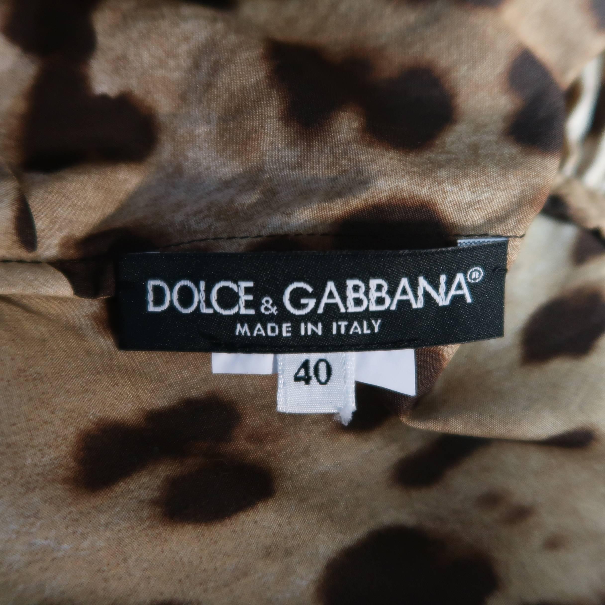 DOLCE & GABBANA Size 6 Tan Leopard Cotton Off The Shoulder Ruffle Dress 2