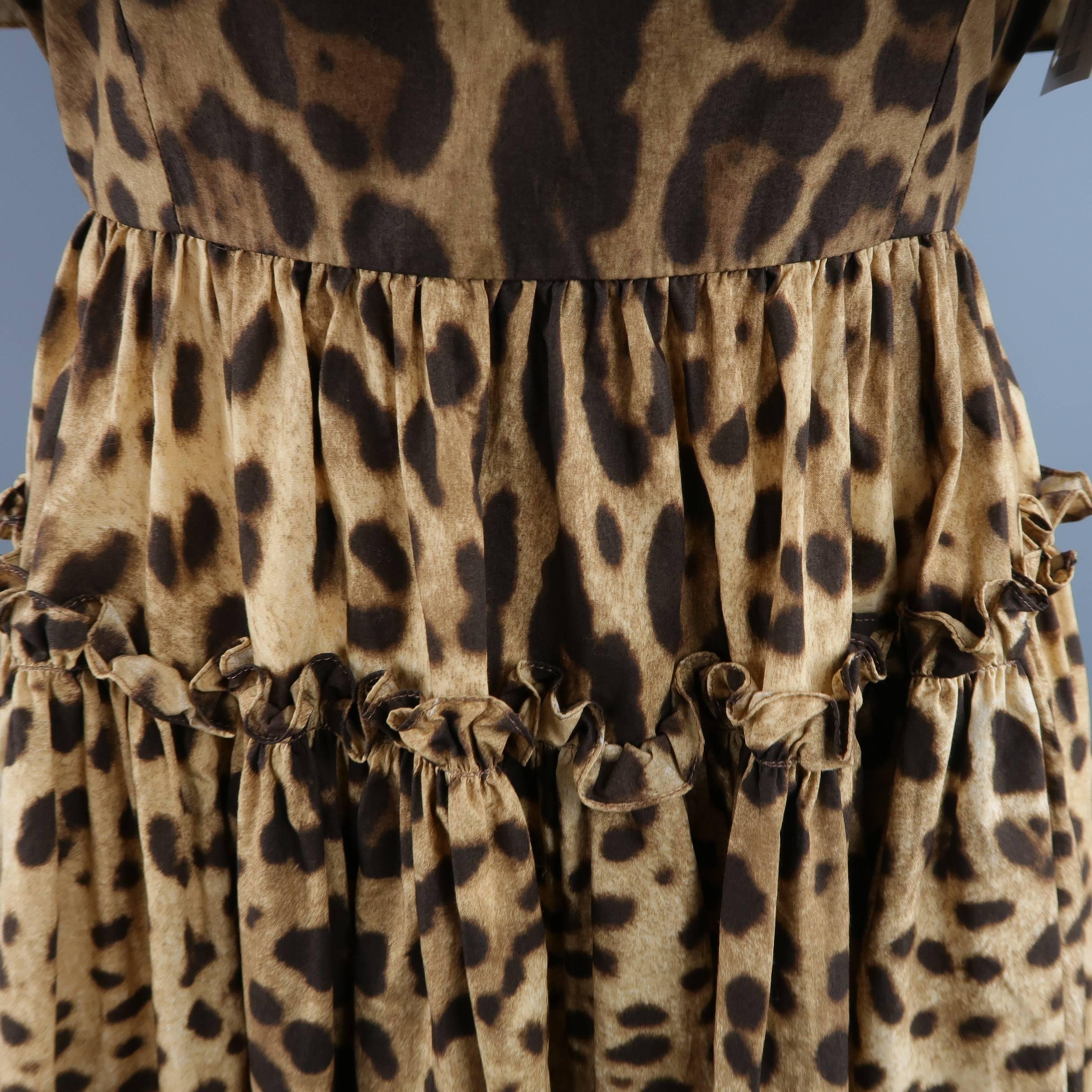 Brown DOLCE & GABBANA Size 6 Tan Leopard Cotton Off The Shoulder Ruffle Dress