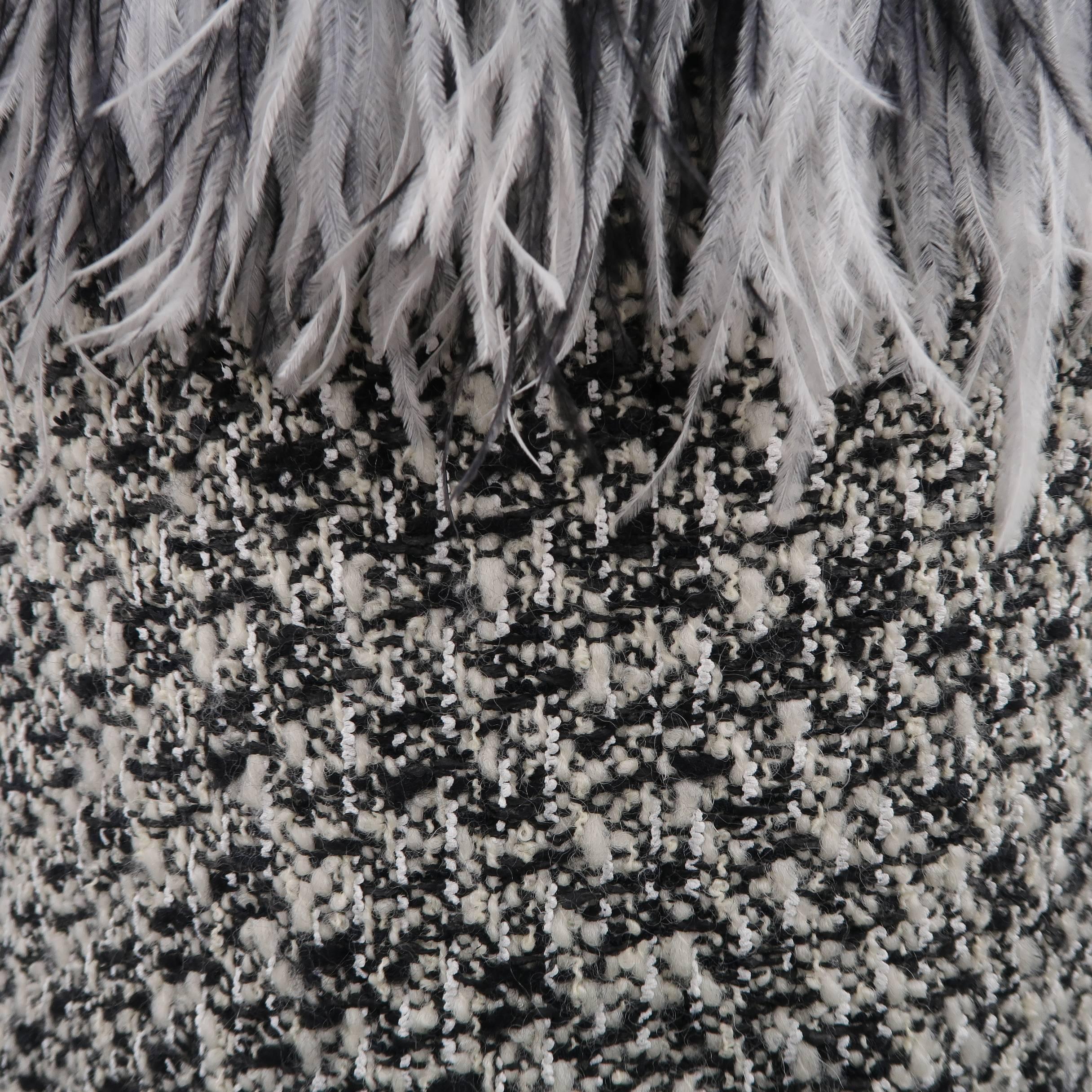Giambattista Valli Black and White Leopard Tweed Sequin Feather Cocktail Dress 2