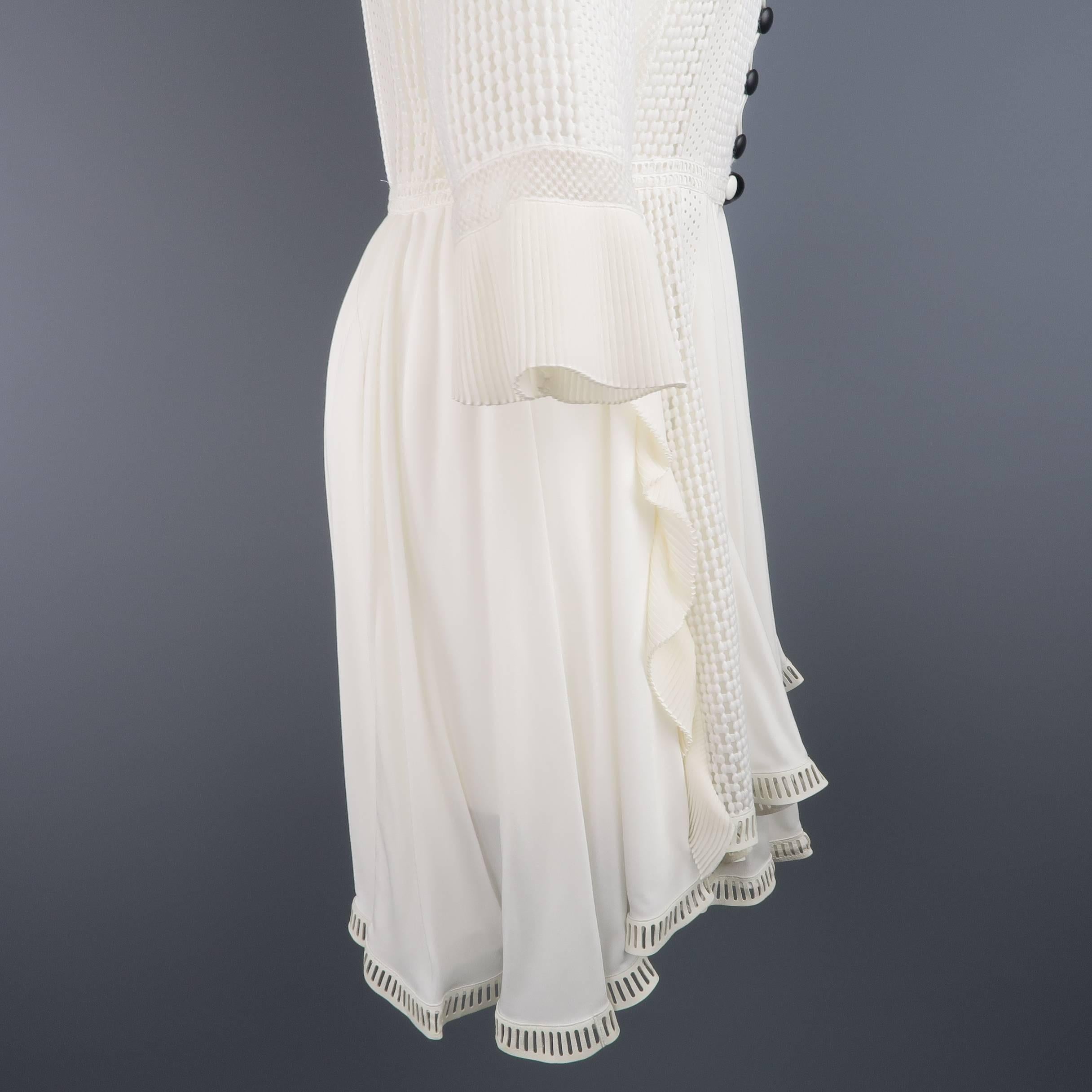 Louis Vuitton Size 4 White Crochet and Perforated Leather Ruffle Dress 2