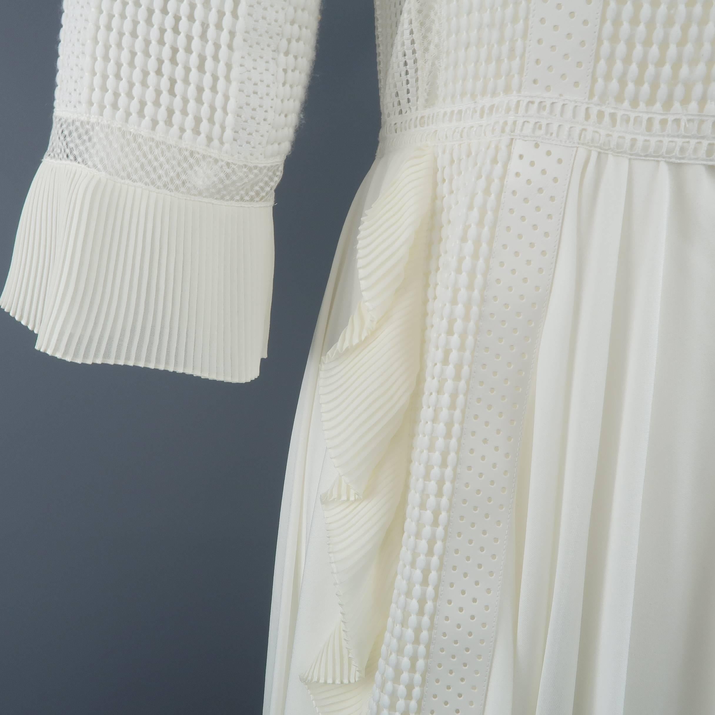 Women's Louis Vuitton Size 4 White Crochet and Perforated Leather Ruffle Dress