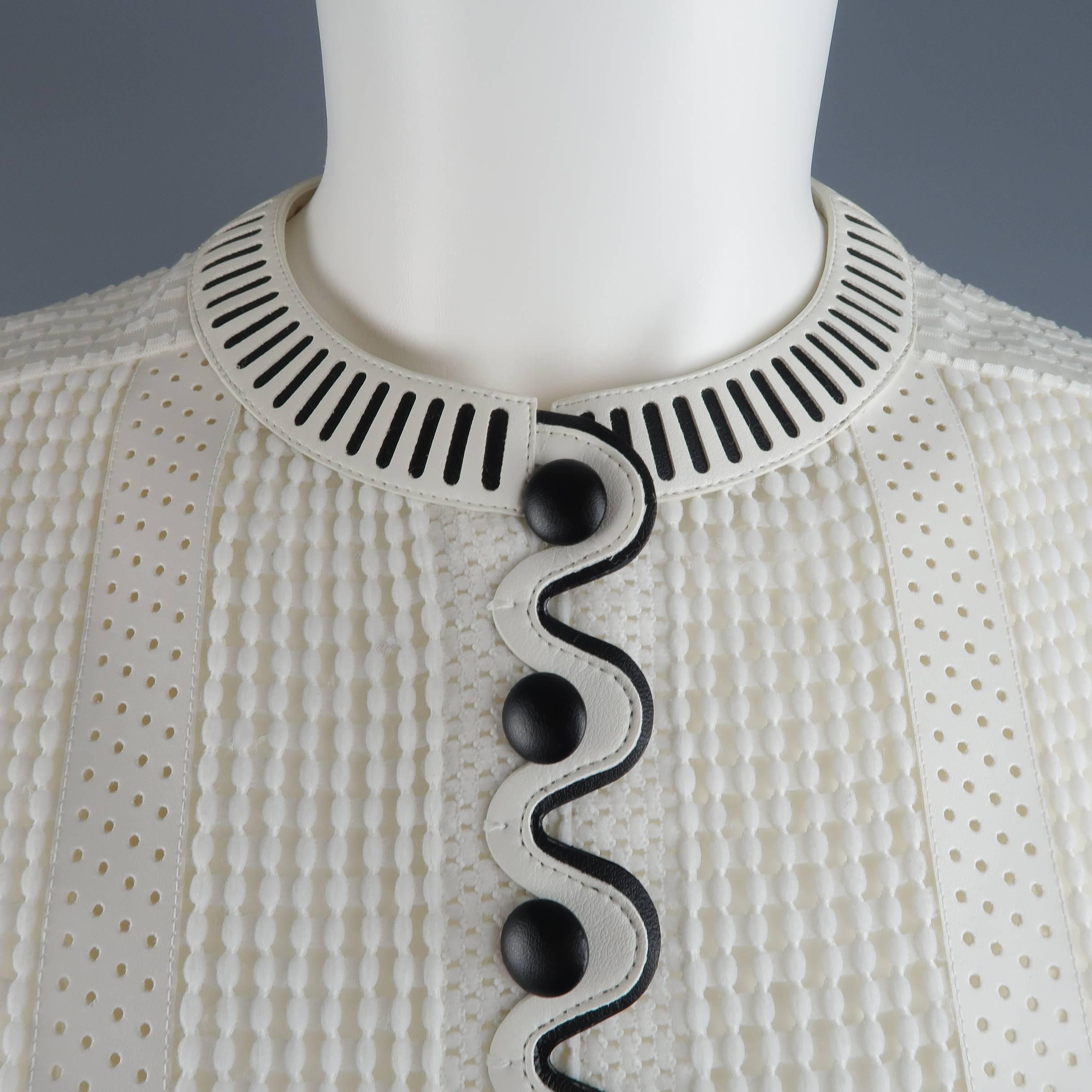 Gray Louis Vuitton Size 4 White Crochet and Perforated Leather Ruffle Dress