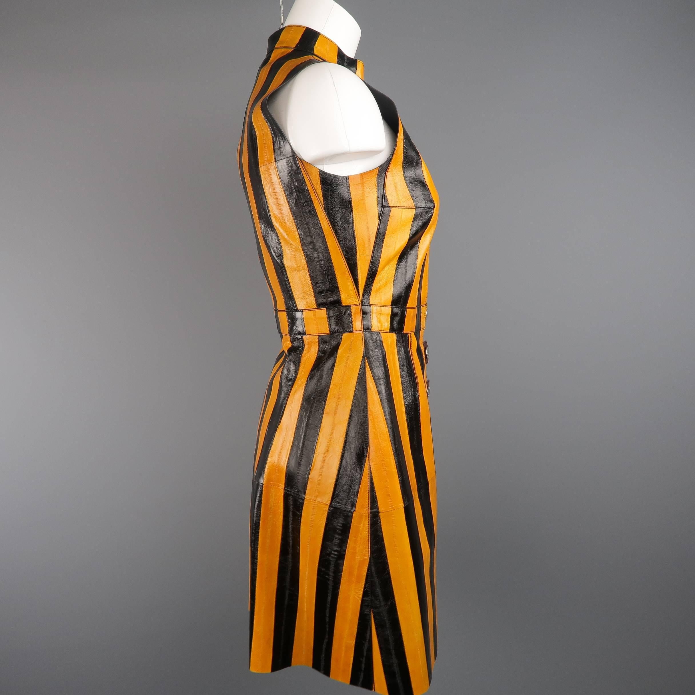 Louis Vuitton Size 4 Orange and Black Eel Skin Sleeveless Mod Cocktail Dress 2