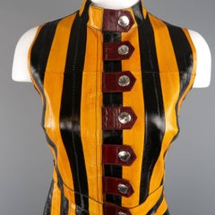 Louis Vuitton Size 4 Orange and Black Eel Skin Sleeveless Mod Cocktail Dress